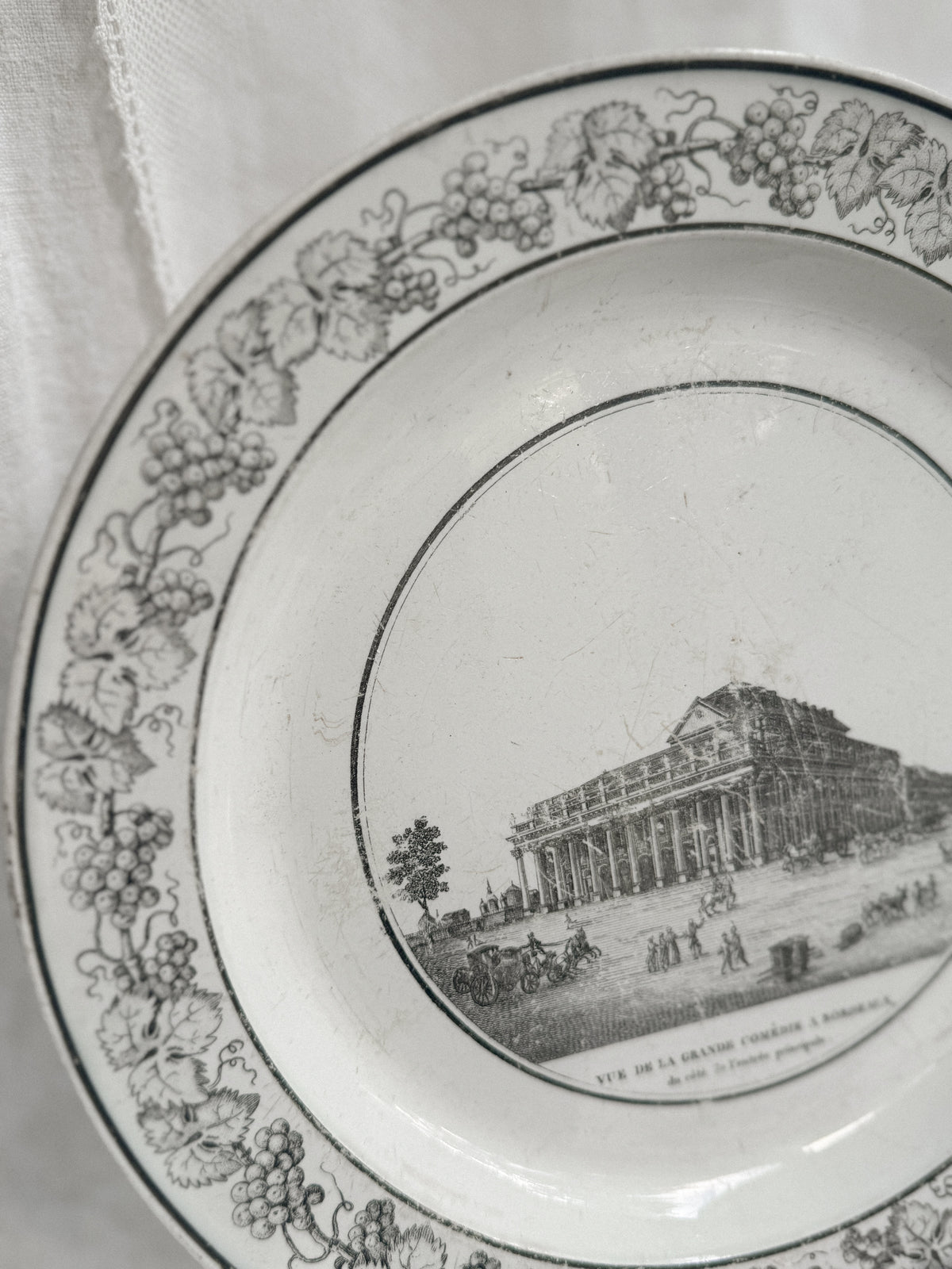 Black Transferware Plate, Bordeaux