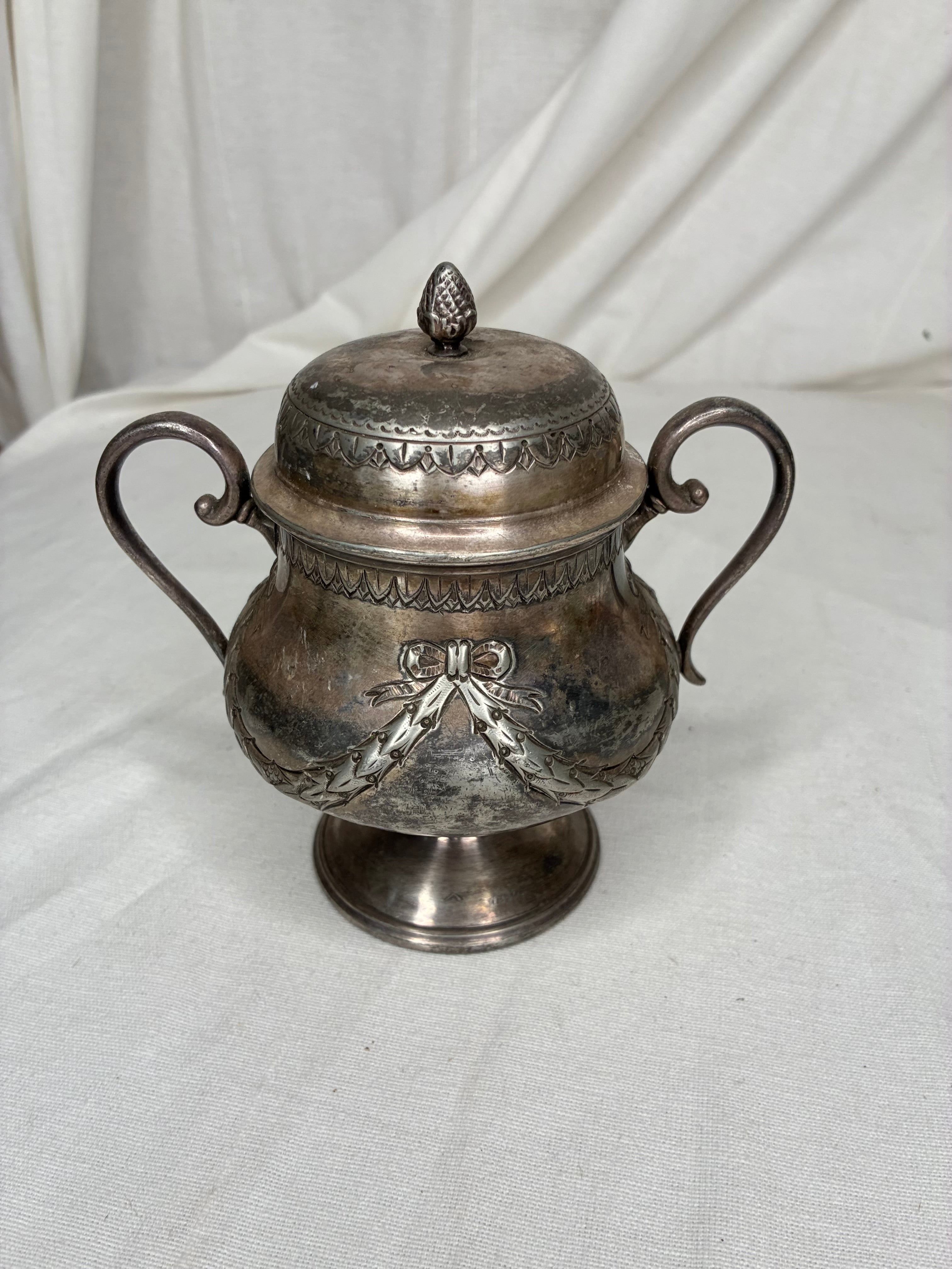 Antique French Silvered Metal Sugar Bowl