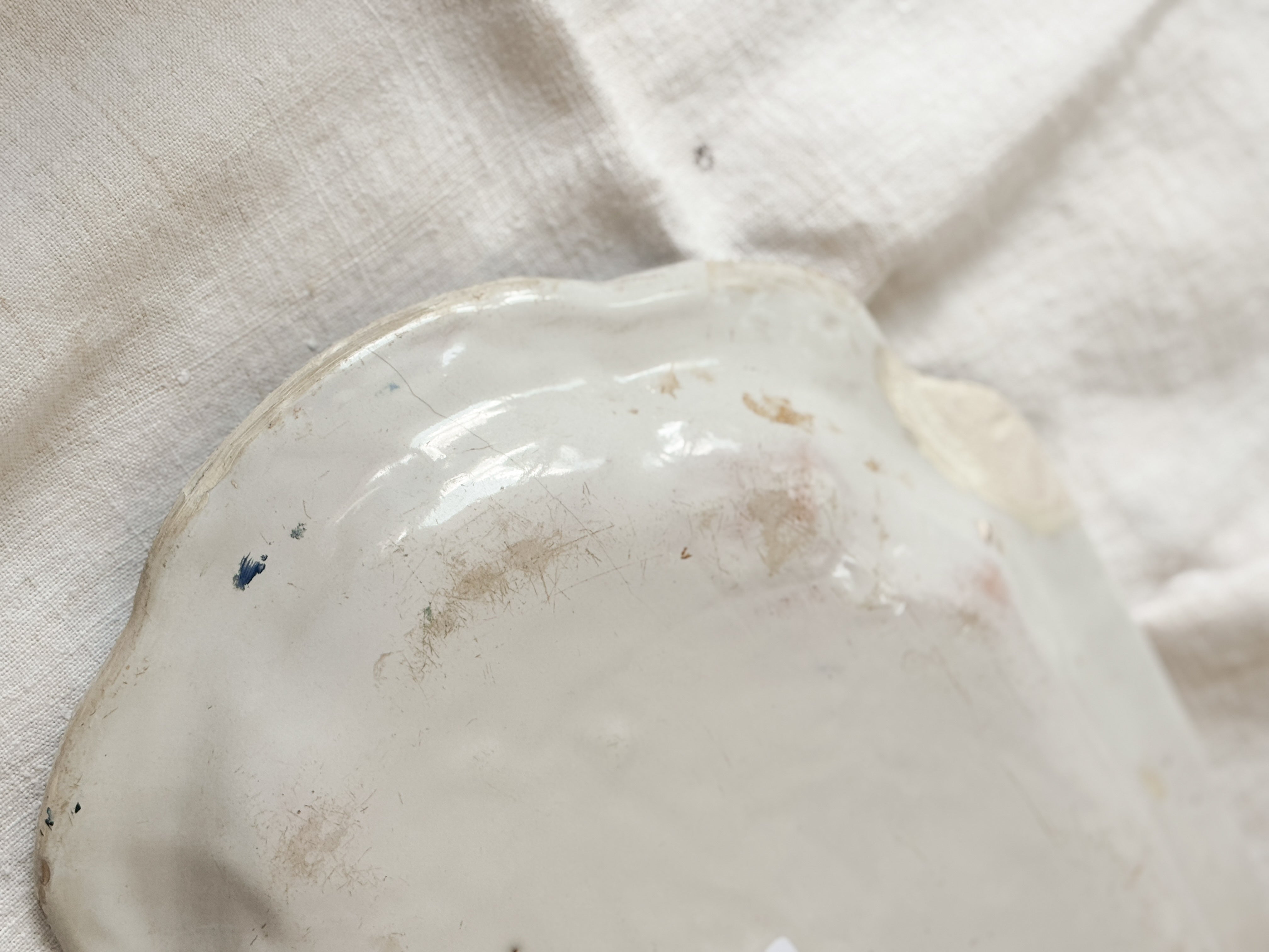 Antique French Faience Shaped Platter, Moustiers Style Bérain Decoration, 19th Century