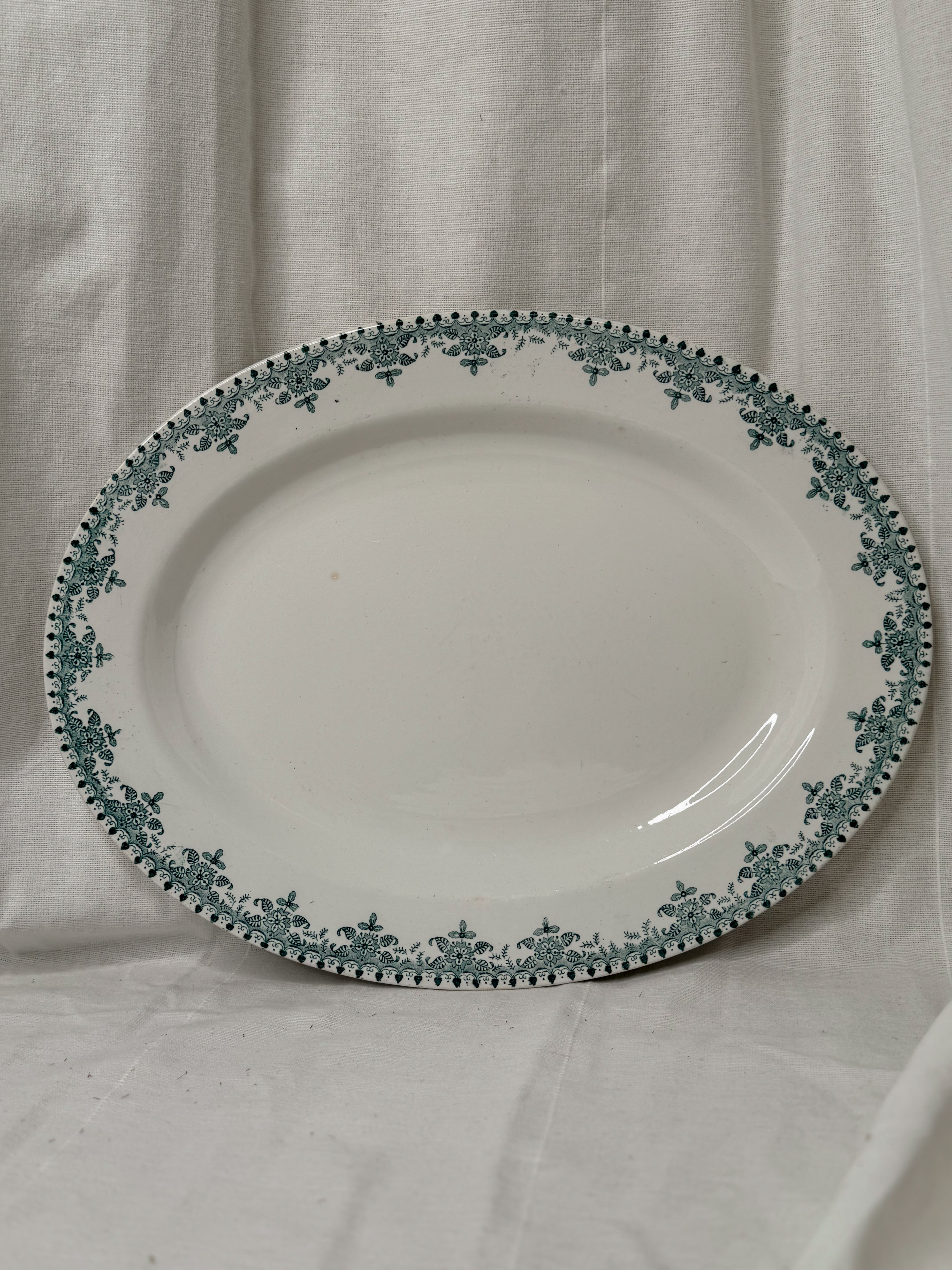 Antique French green transferware platter