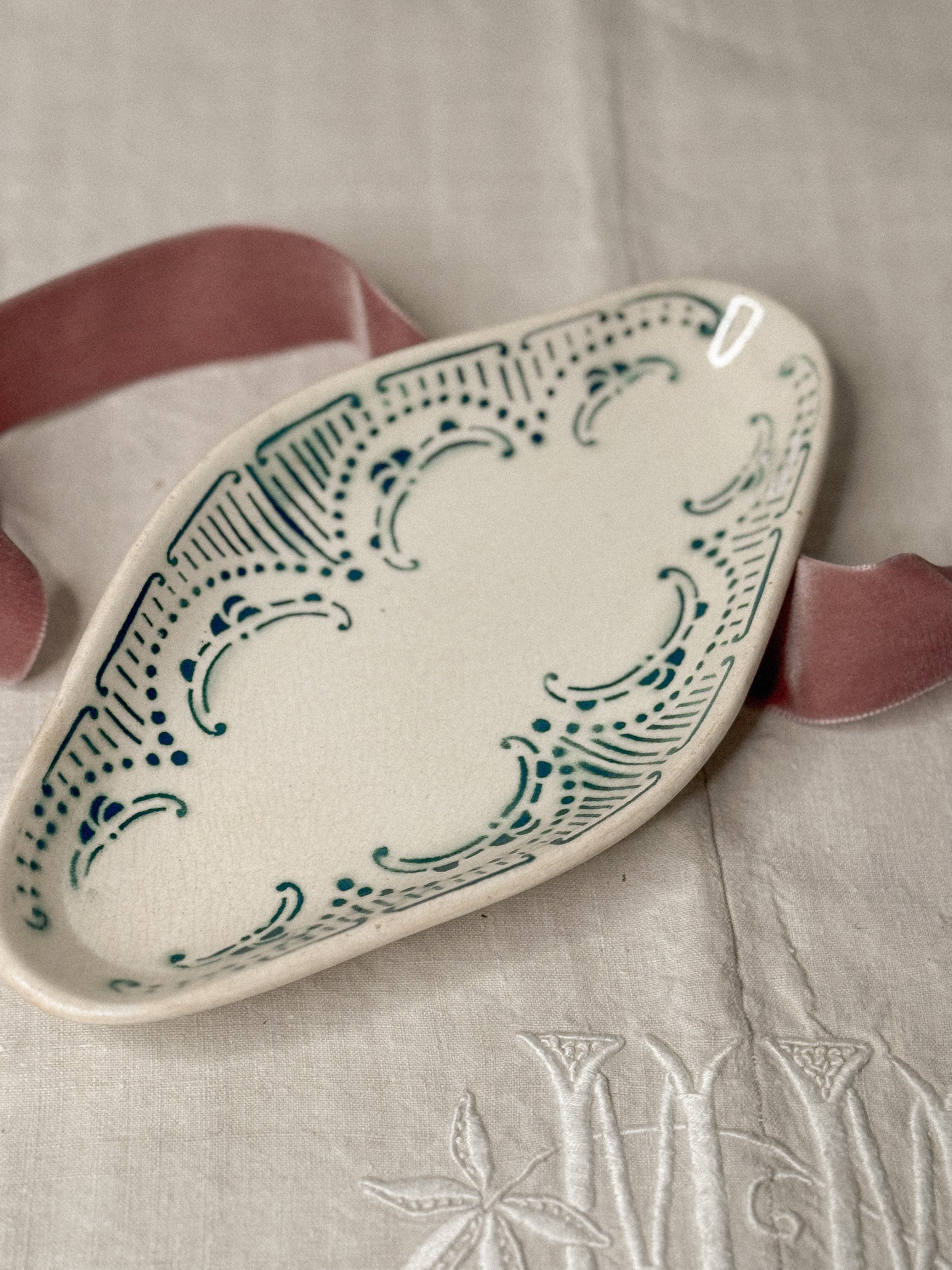 Green Transferware Ravier