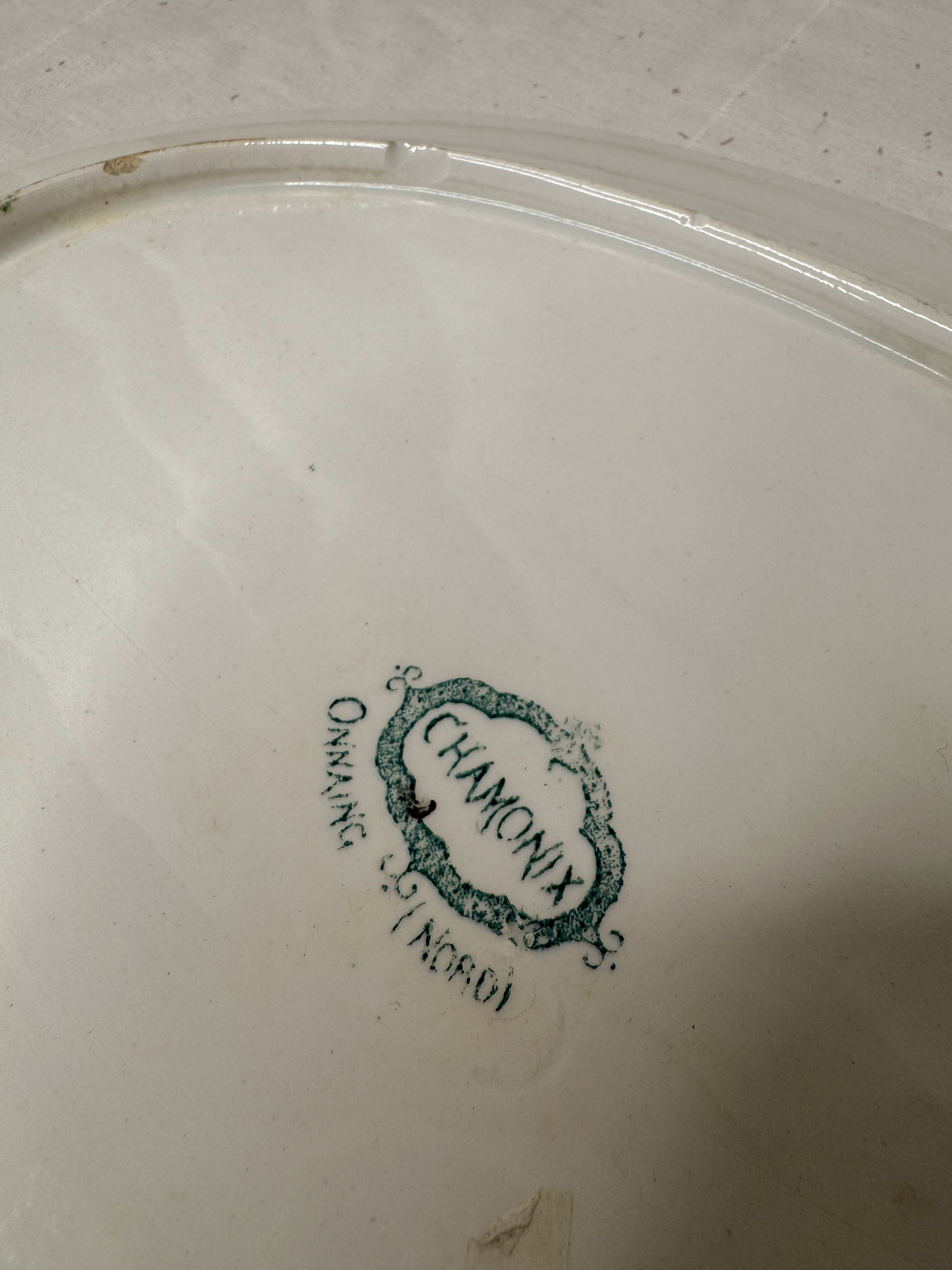 Antique French green transferware platter