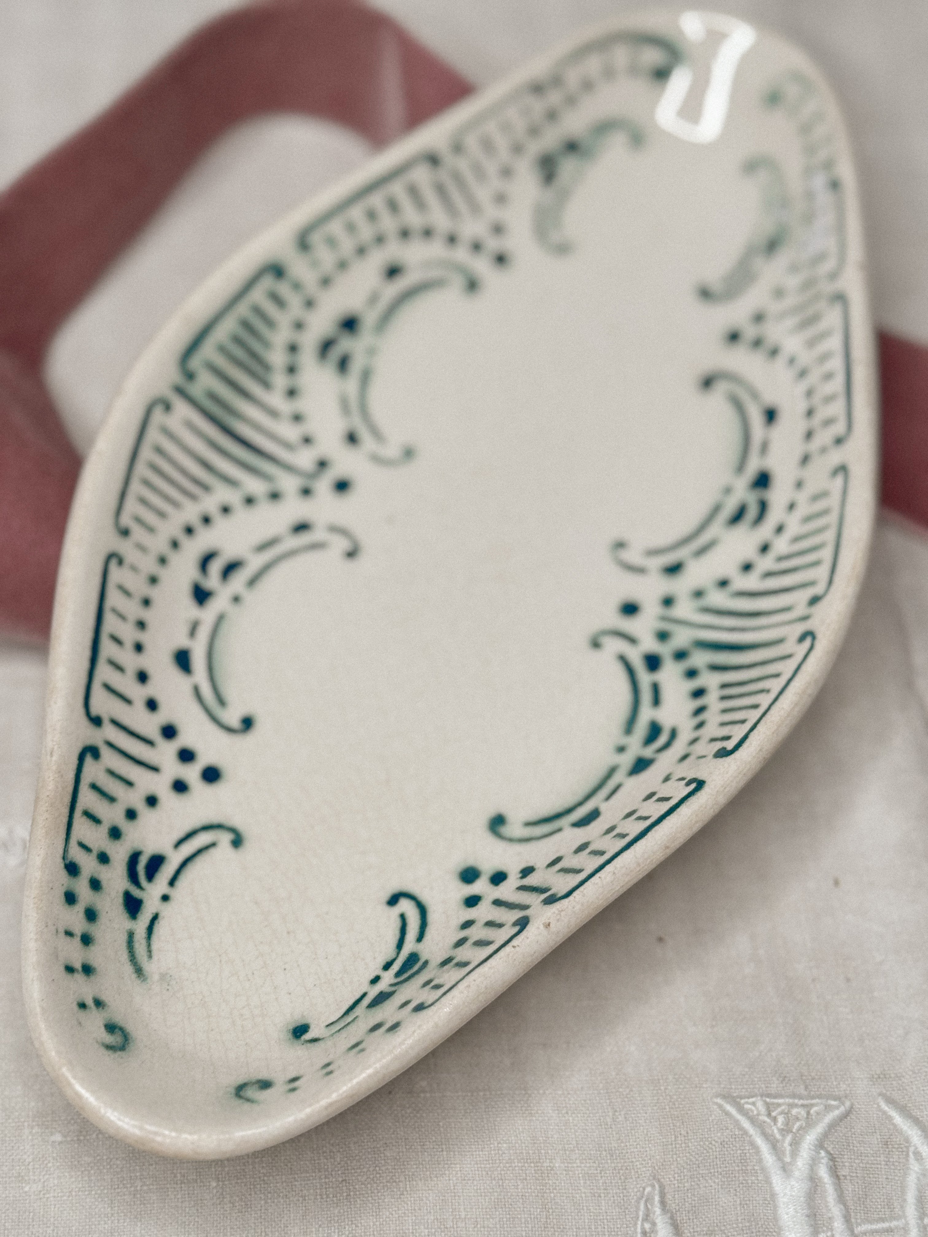 Green Transferware Ravier