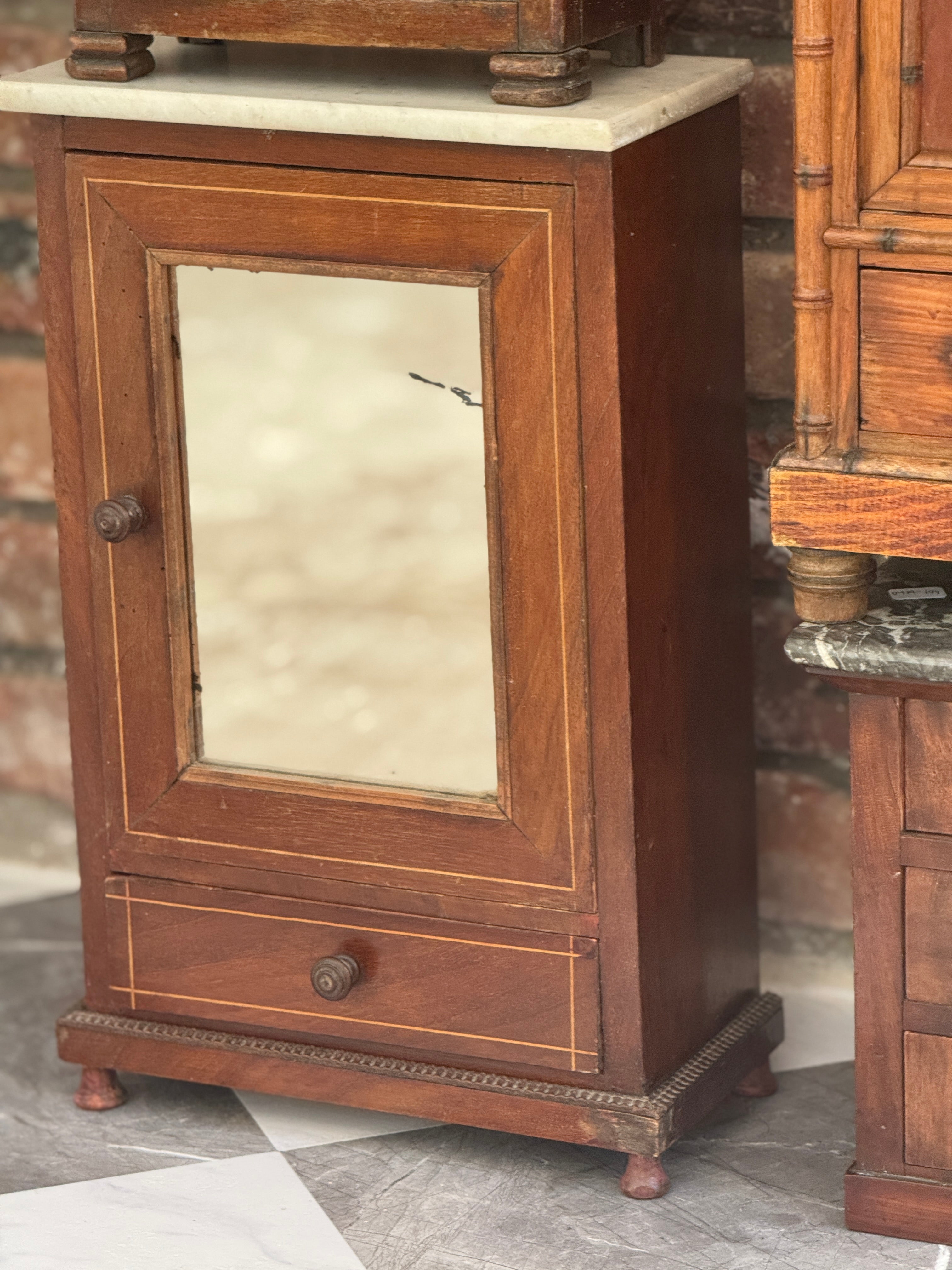 Antique French Miniature Marquetry Wardrobe with Marble Top