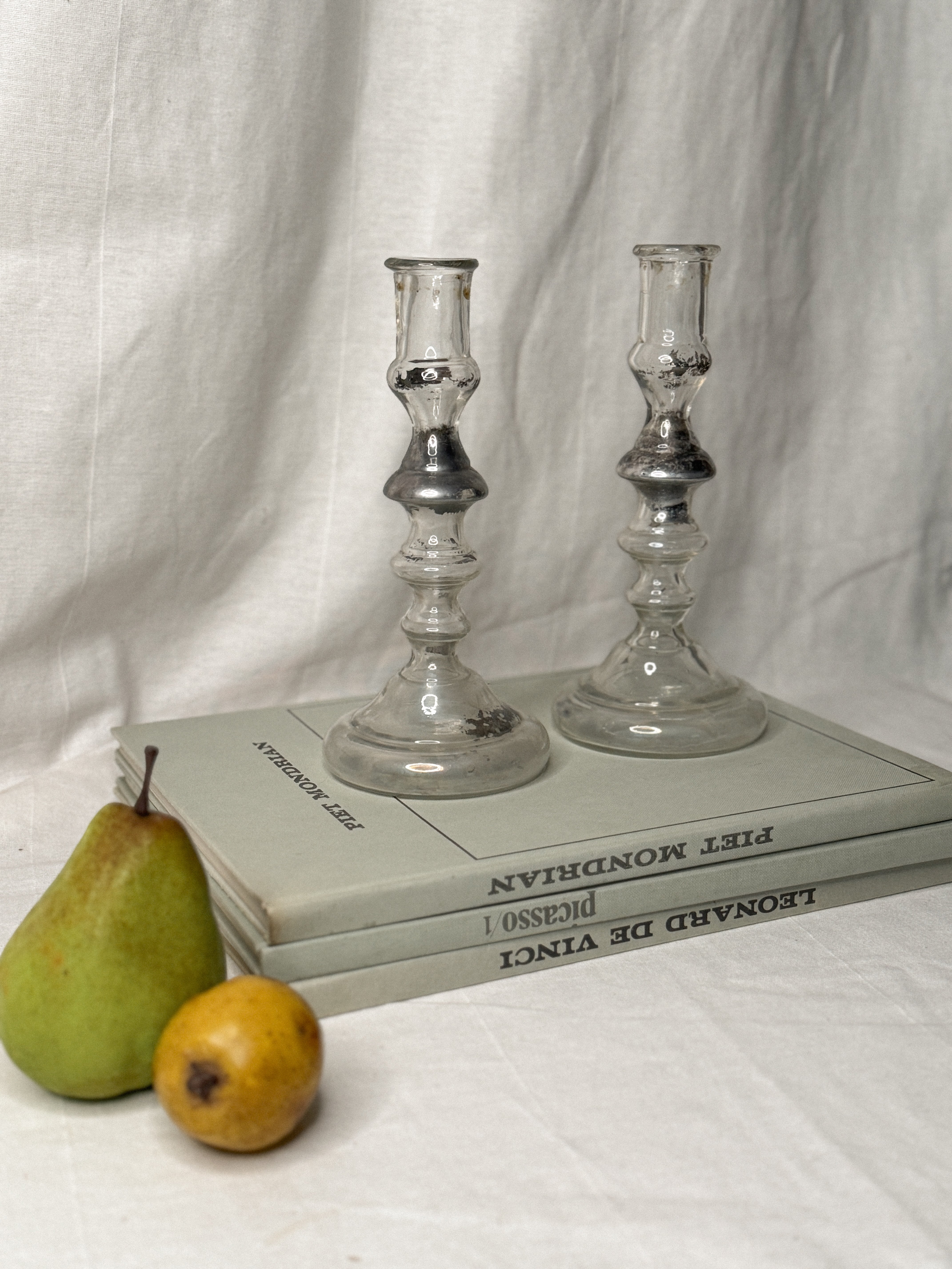 Antique Pair of French Mercury Glass Candlesticks, late 19th c.