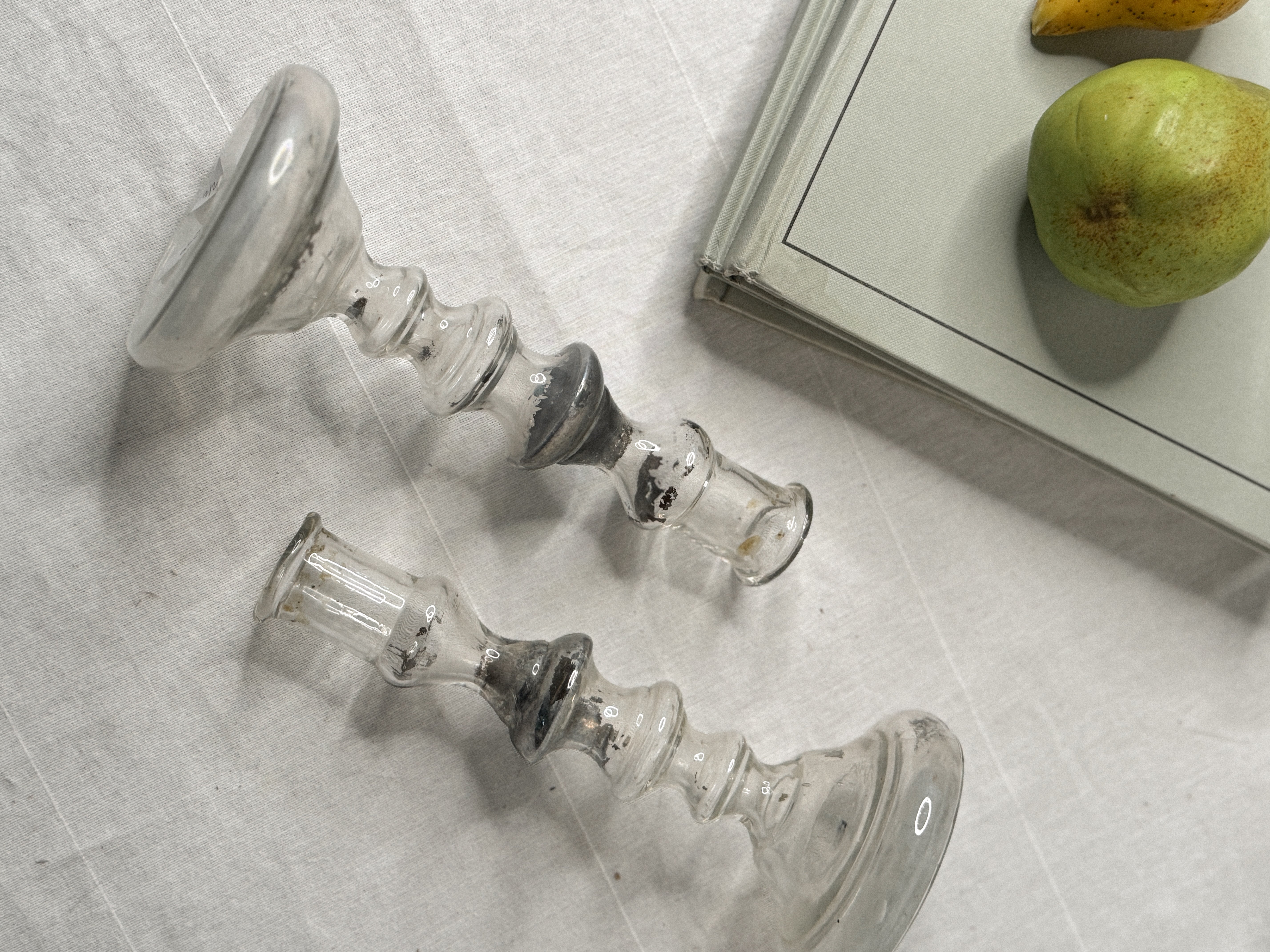Antique Pair of French Mercury Glass Candlesticks, late 19th c.