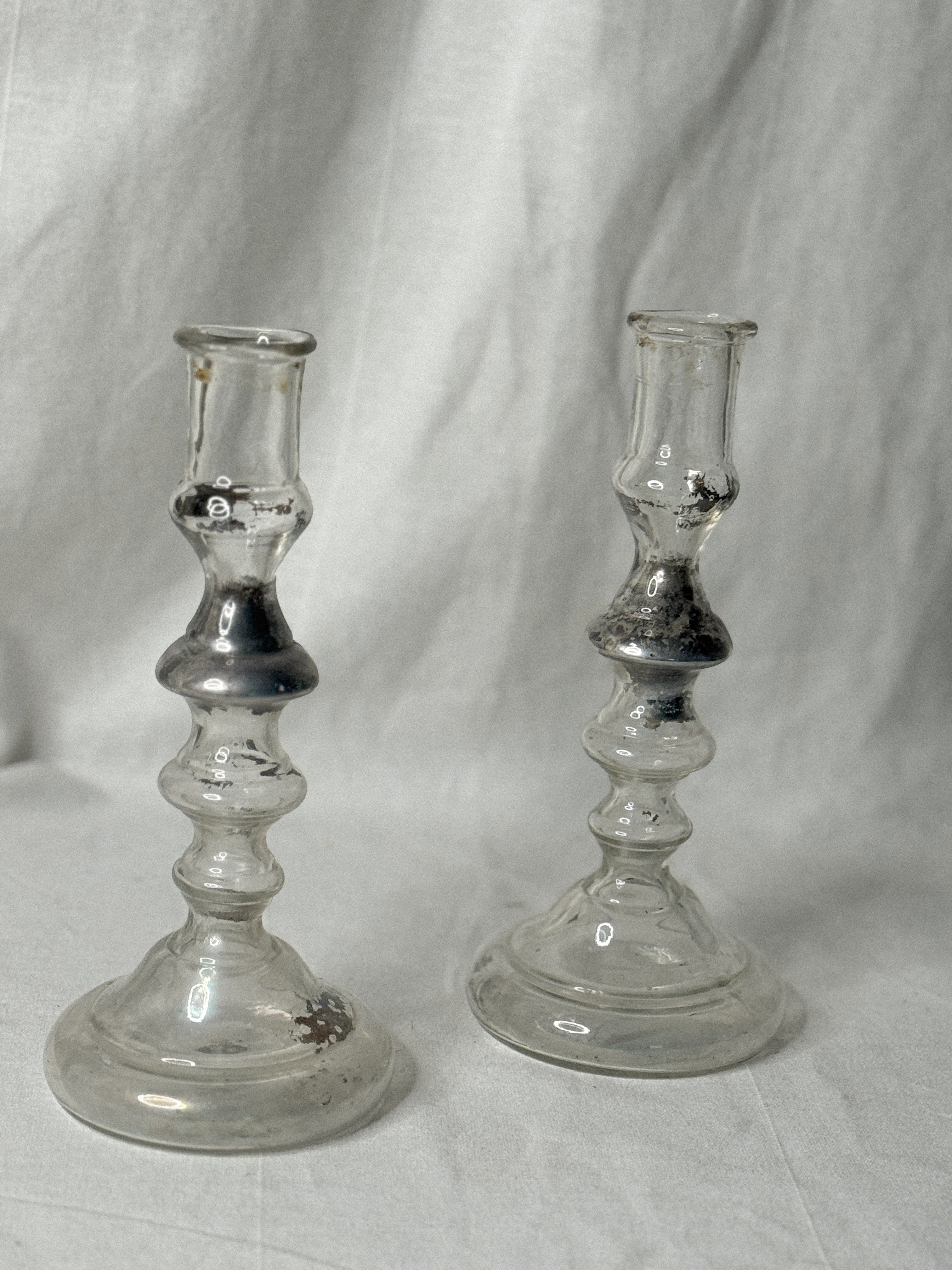 Antique Pair of French Mercury Glass Candlesticks, late 19th c.
