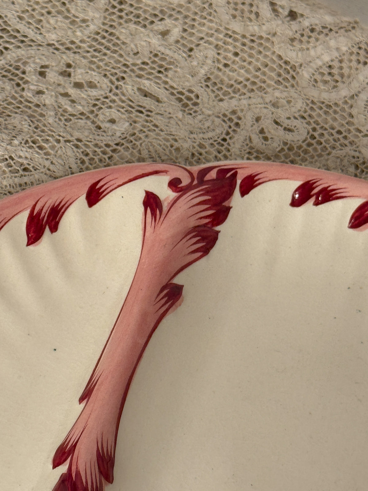 Red Barbotine Asparagus Plate, Sarreguemines