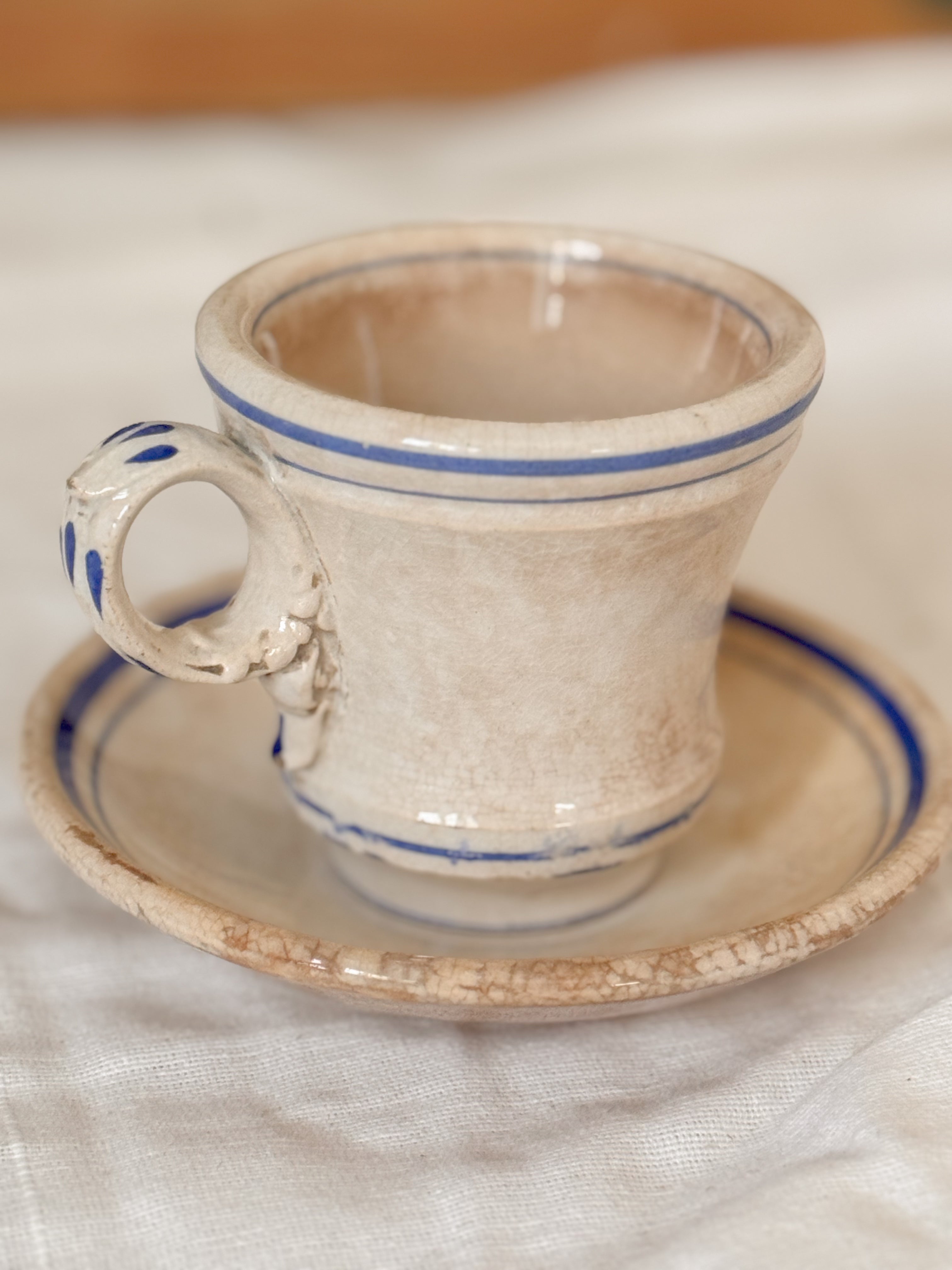 Antique French Ironstone Café Cup & Saucer | Paris Bistro, c. 1900