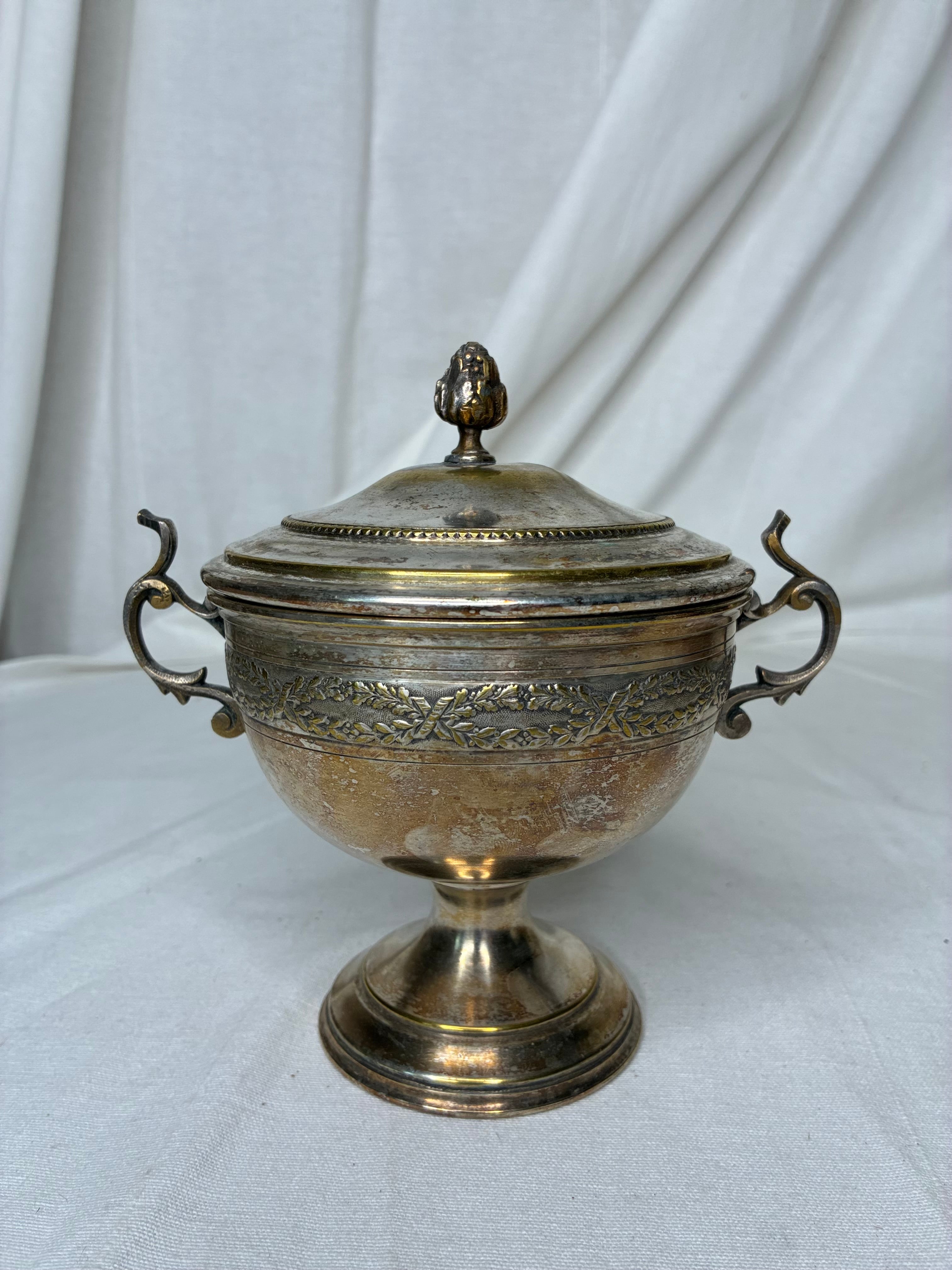 Antique French Silver-Plated Brass Sugar Bowl