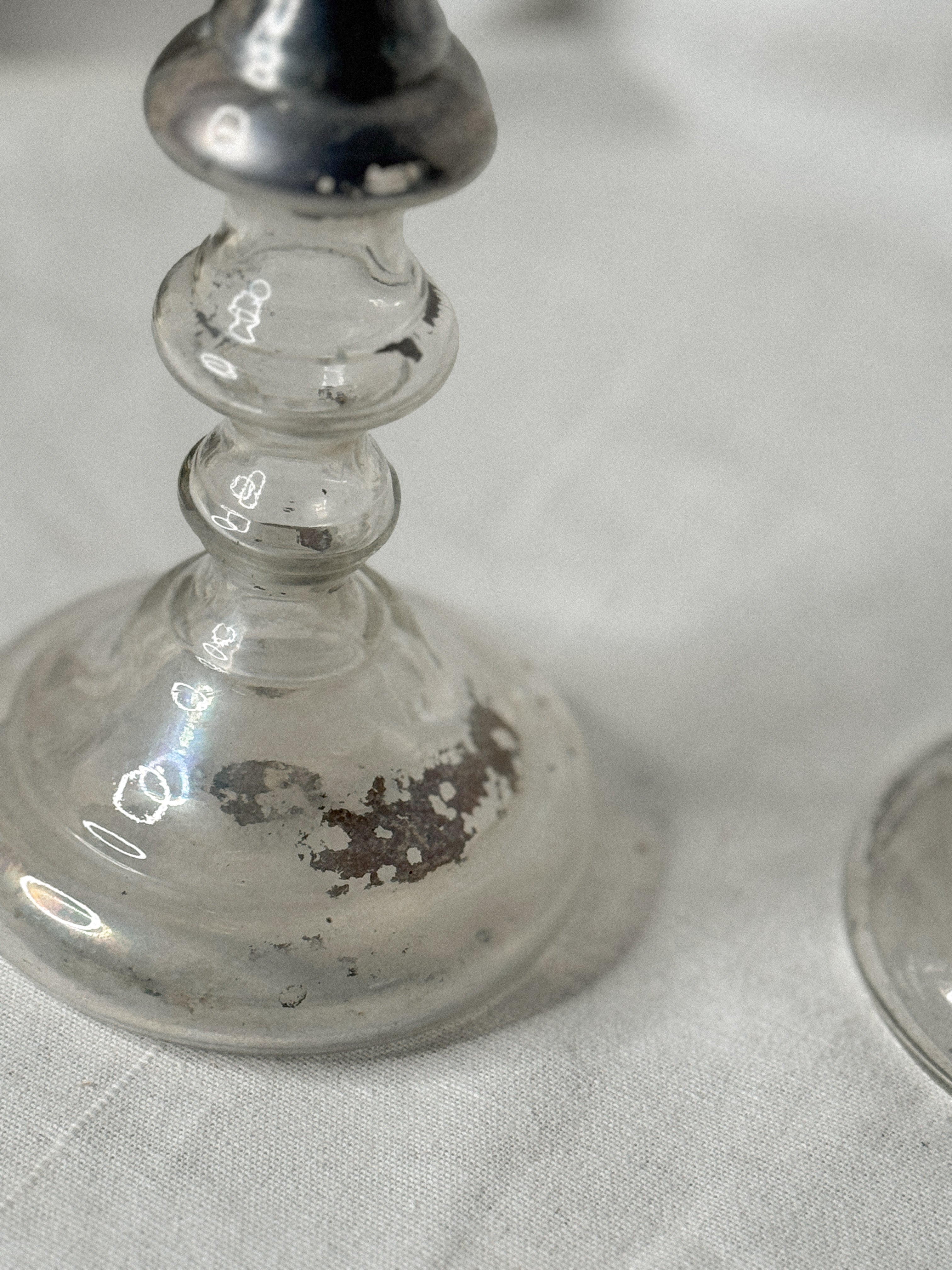 Antique Pair of French Mercury Glass Candlesticks, late 19th c.