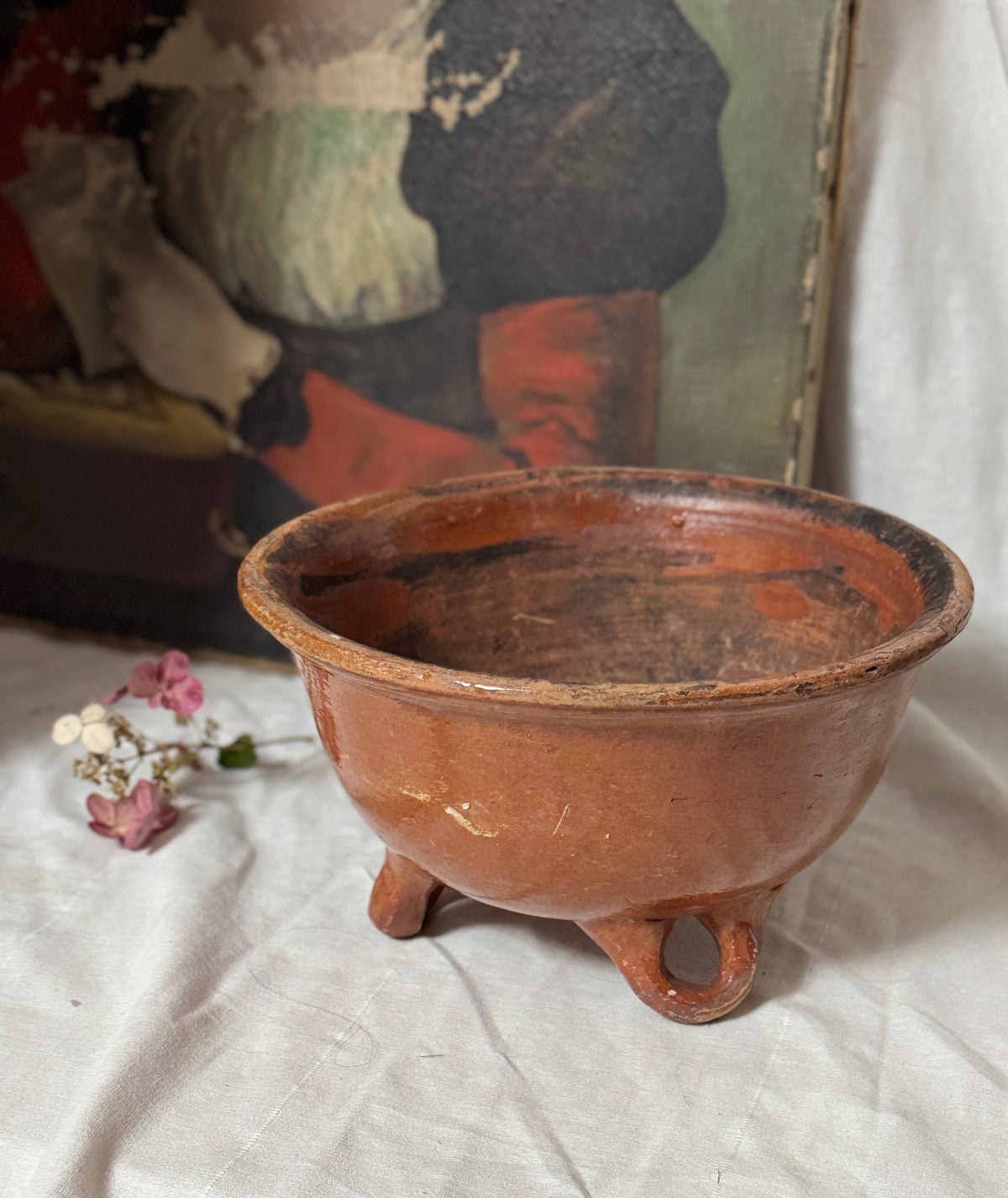 Antique clay footed bowl