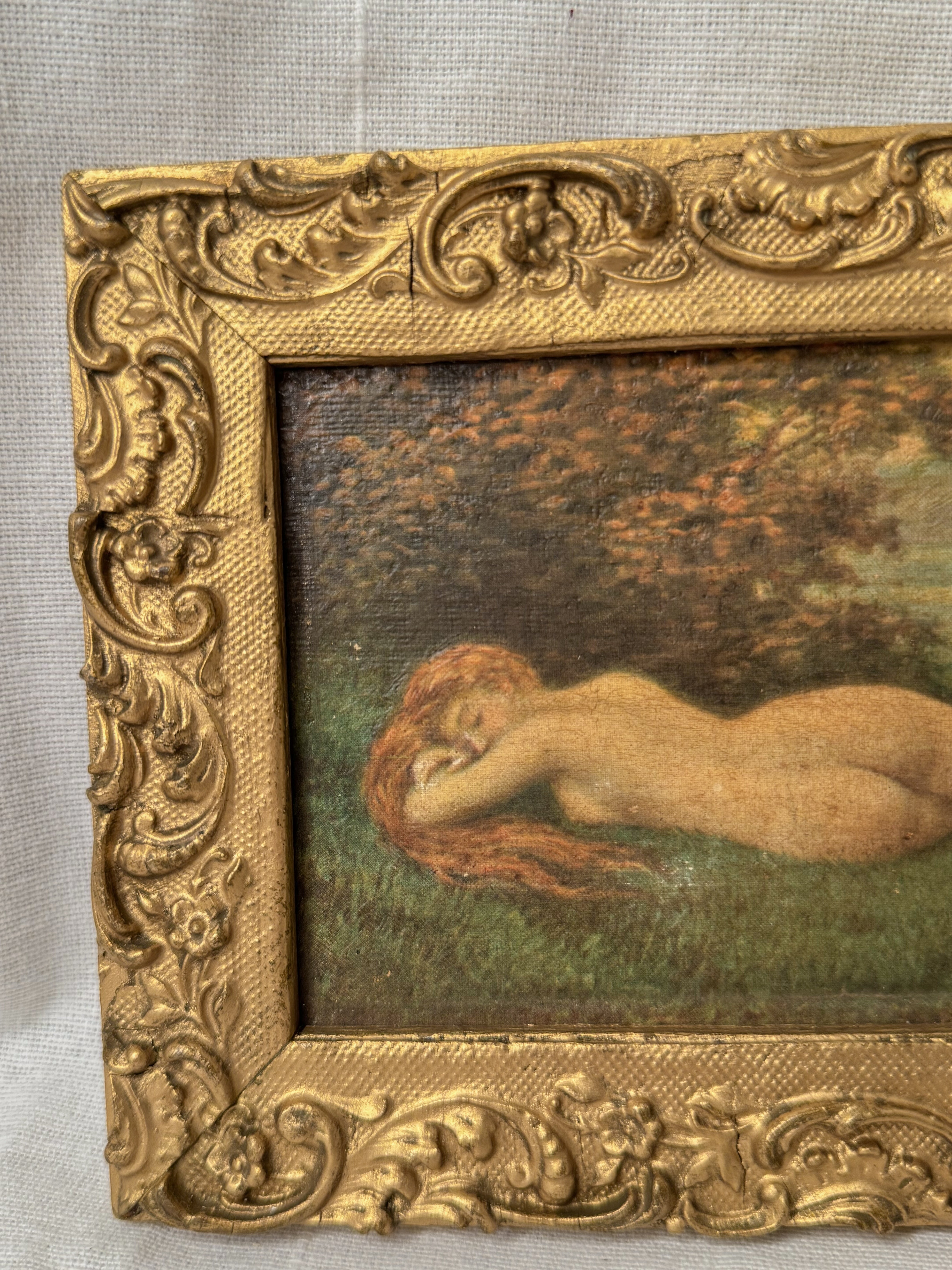 Antique Framed Art Postcard, “The Sleep of the Nymph”