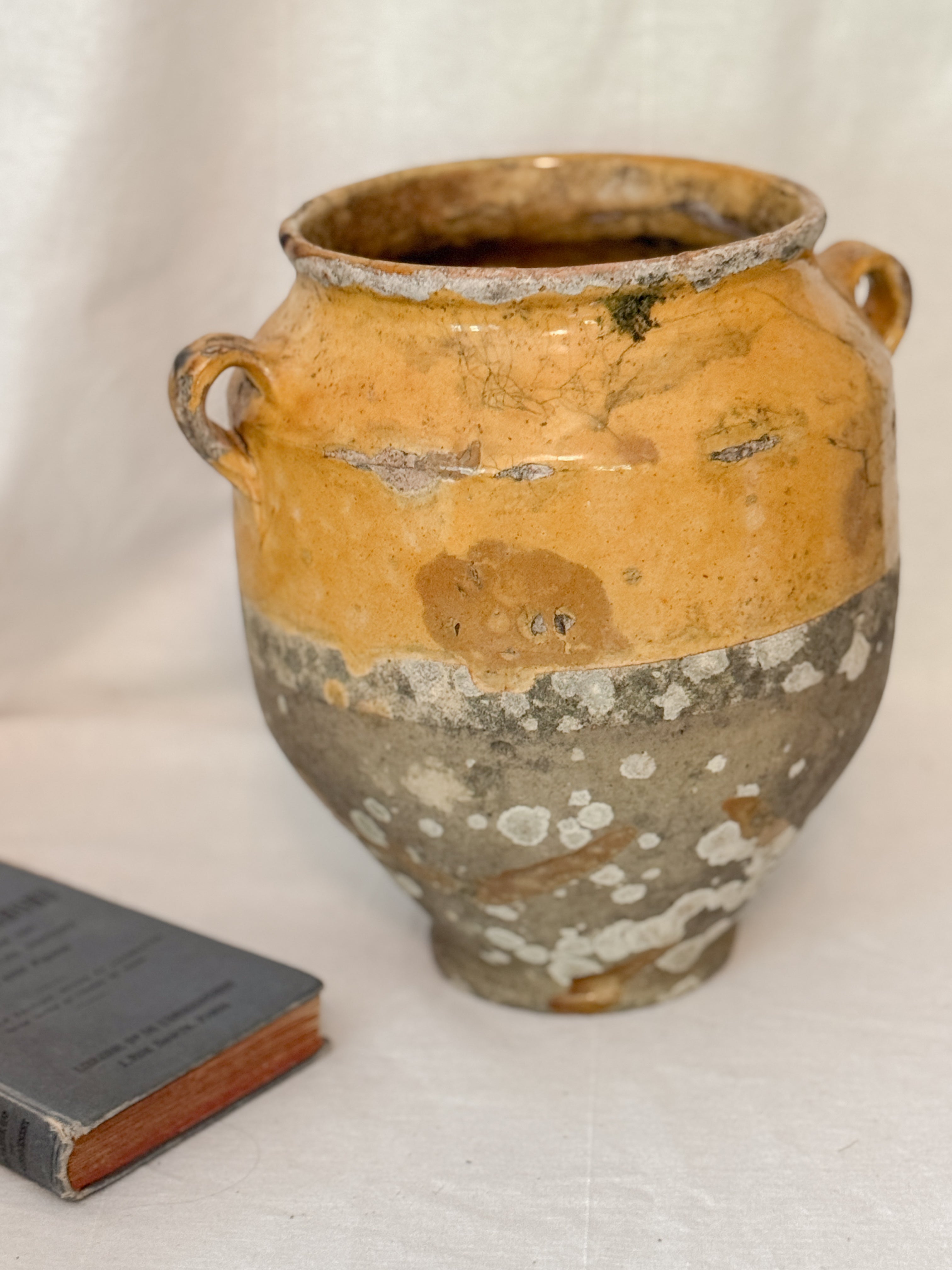 Large French Confit Pot, Yellow Glaze