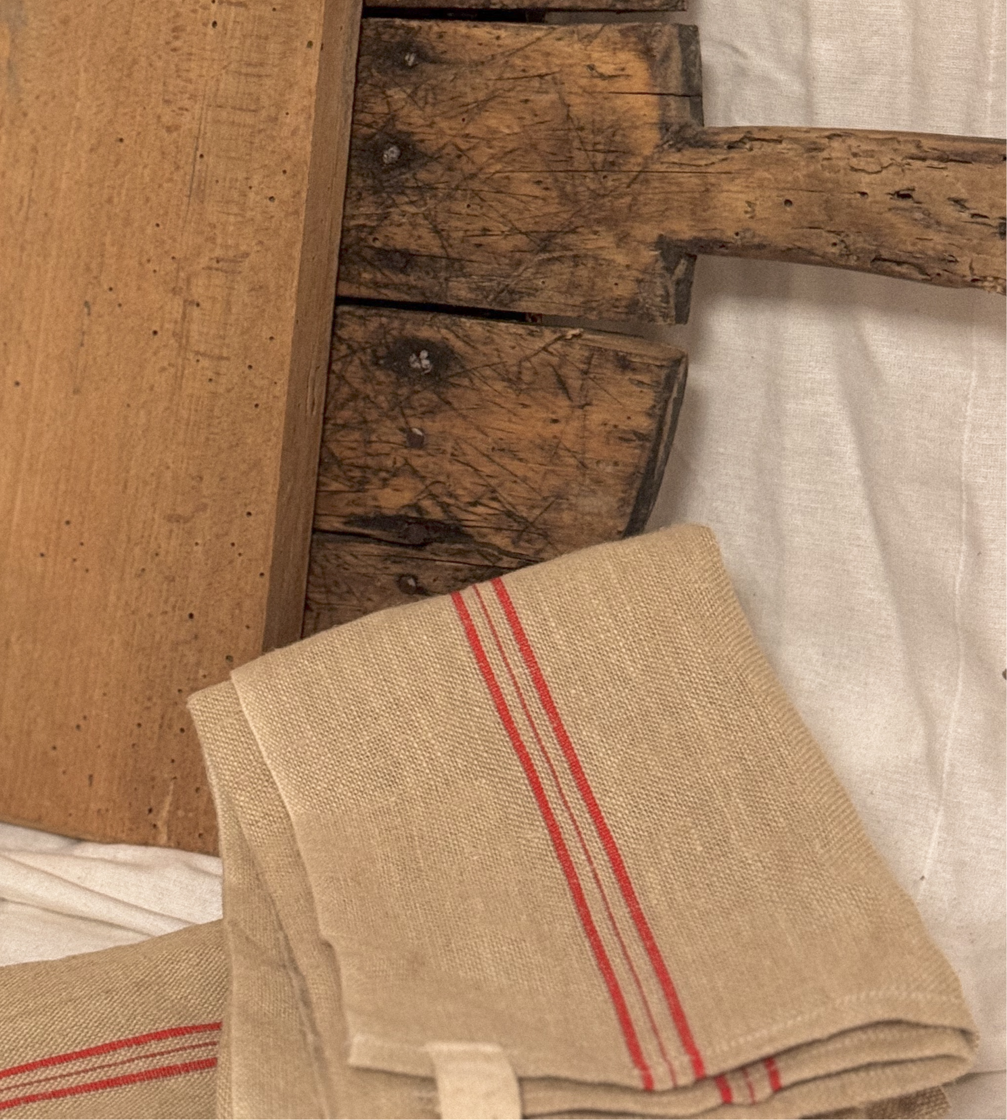 Vintage French Hemp Torchon with Red Stripes