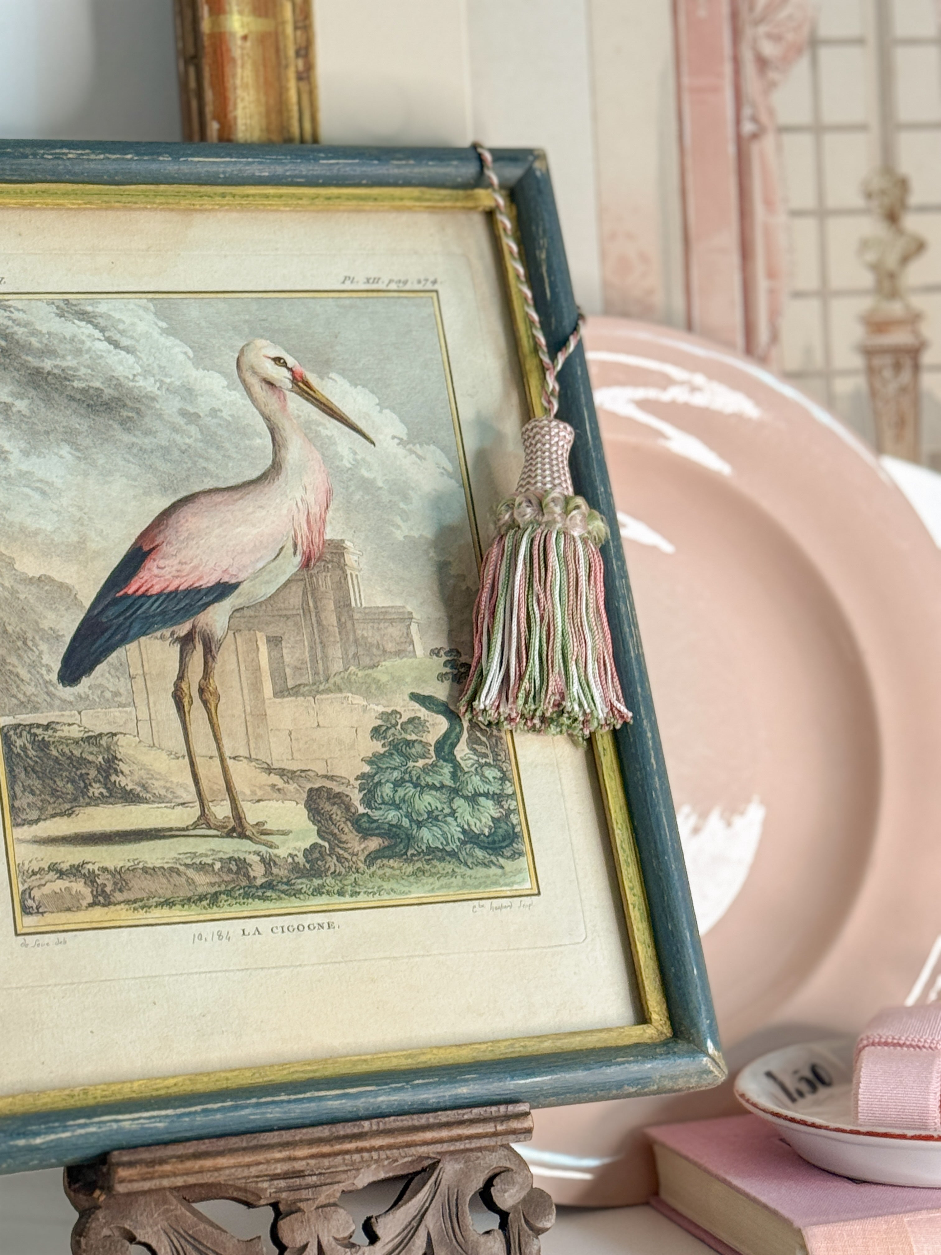 Antique French de Buffon Bird Engraving, La Cigogne, Hand Colored, 18th Century