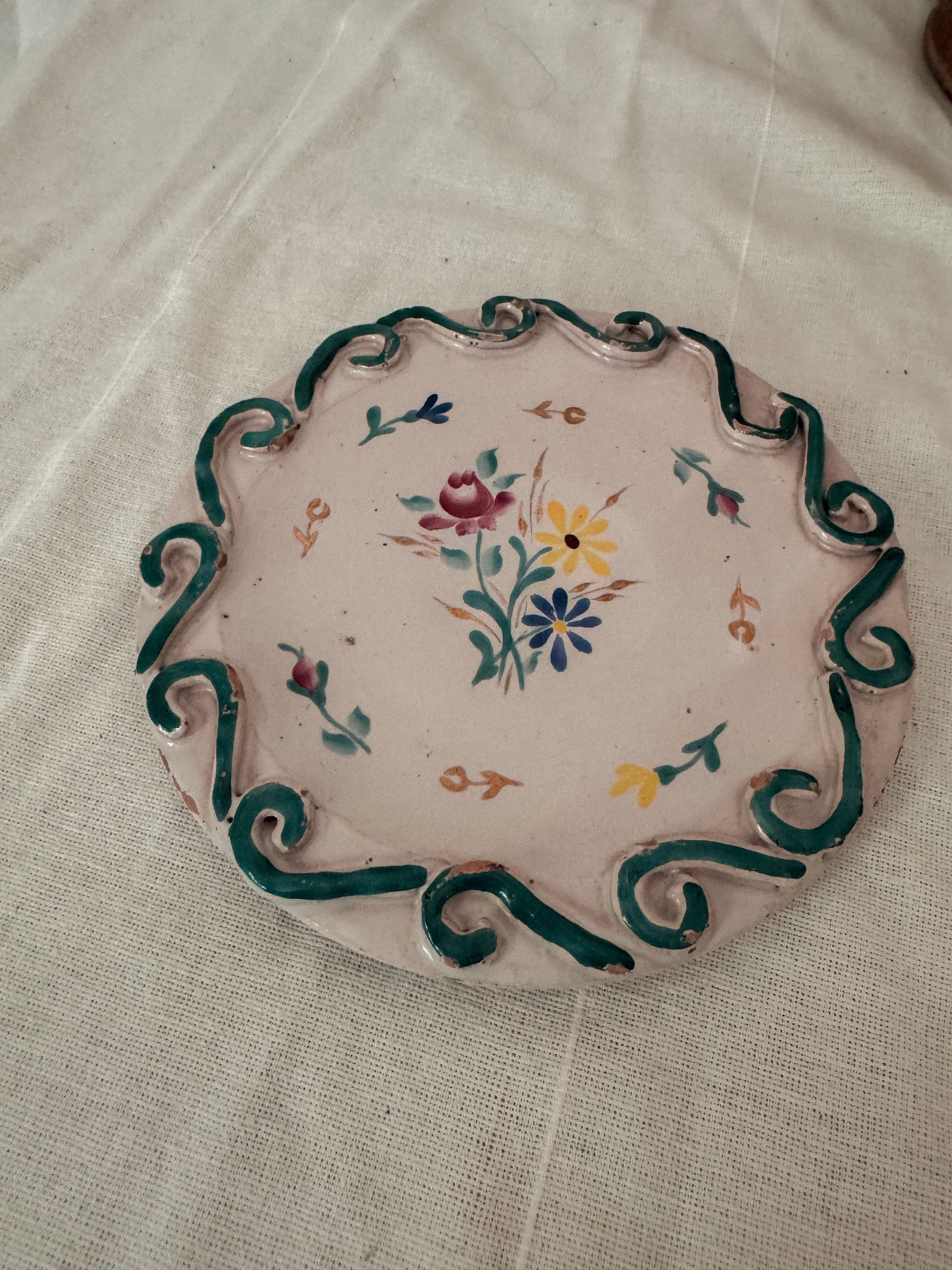 Faience Plate with Hand-Painted Flowers