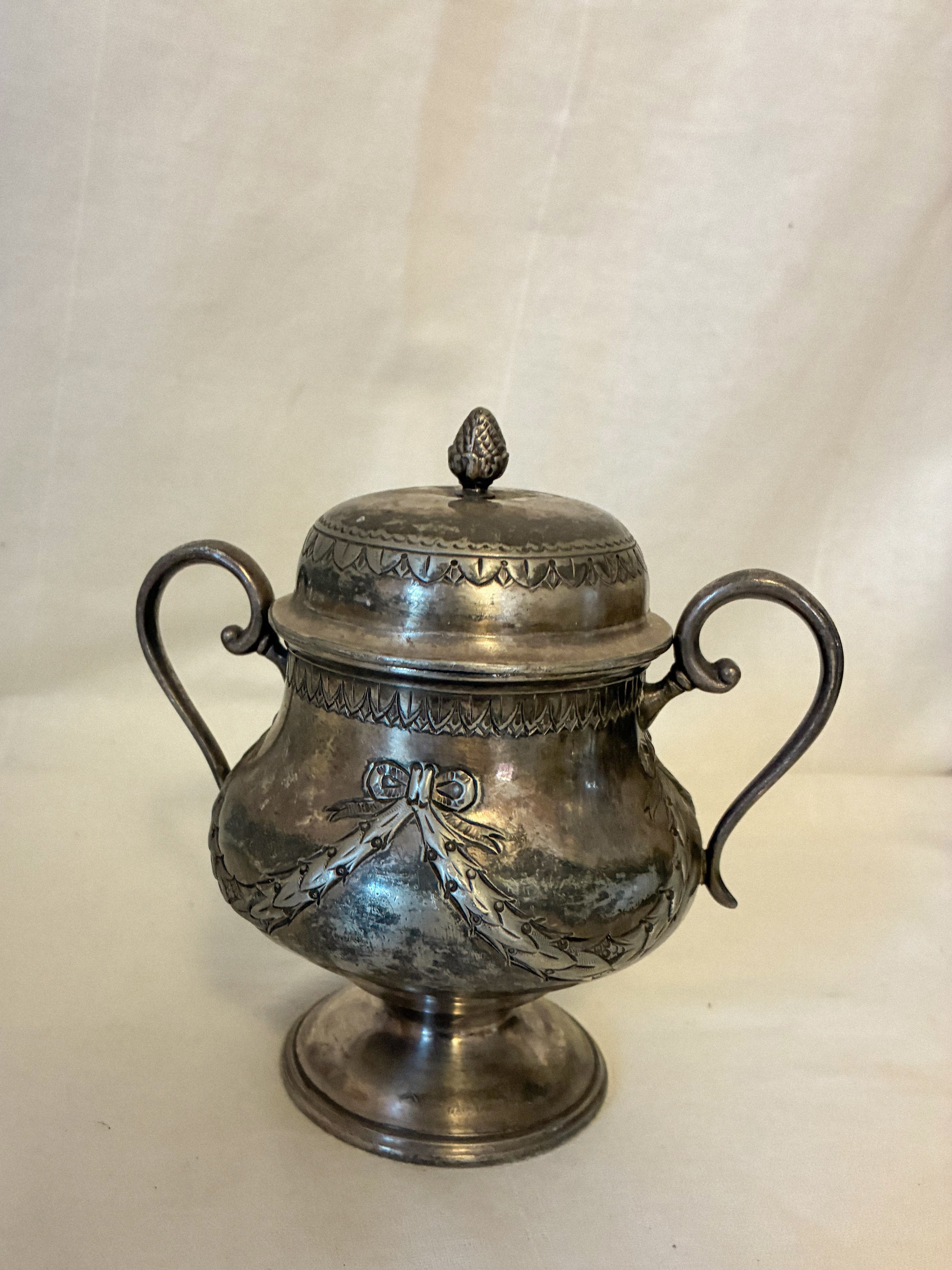 Antique French Silvered Metal Sugar Bowl