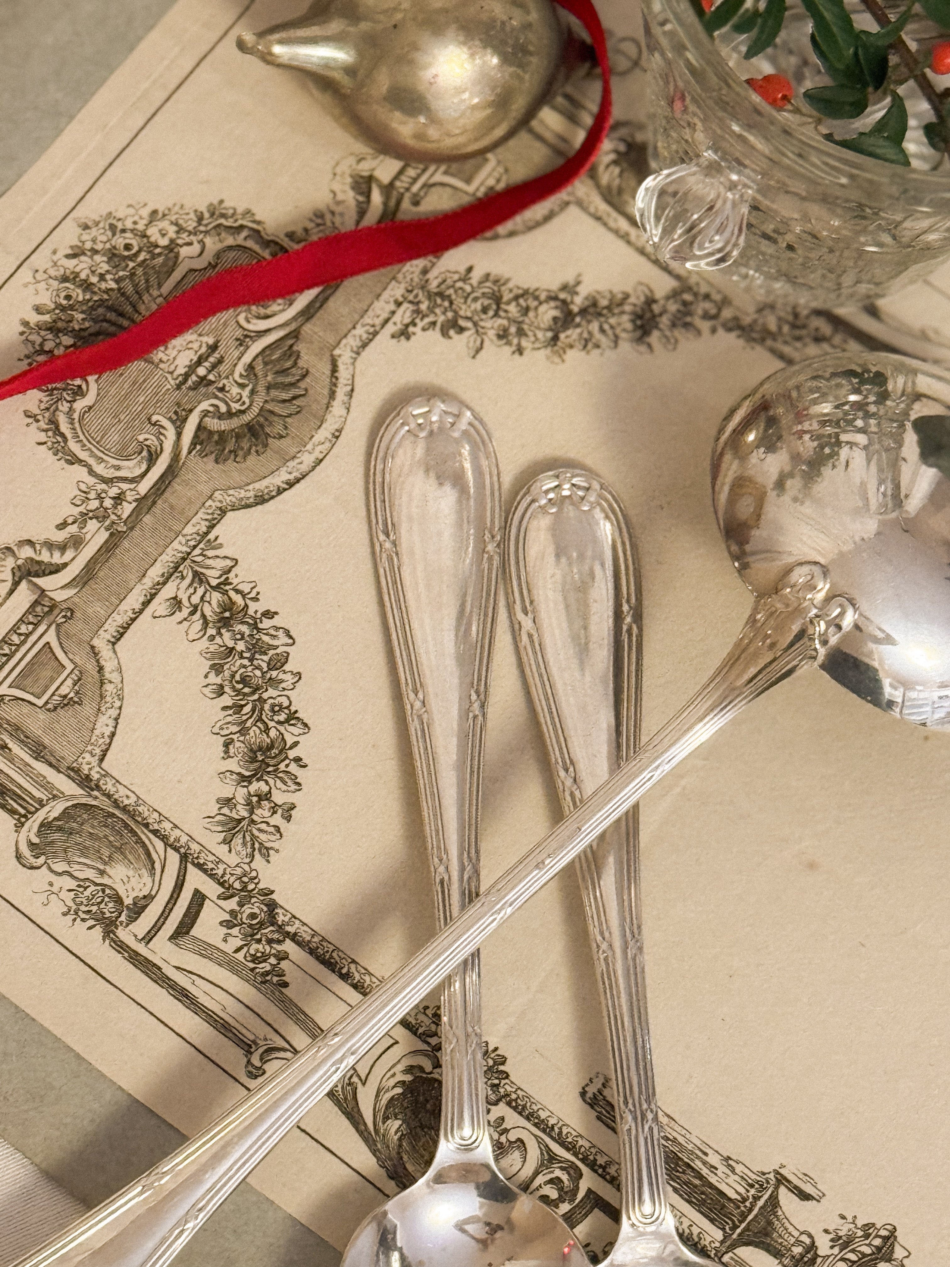 Louis XVI-Style French Silverplate Serving Set — Ribbon Pattern