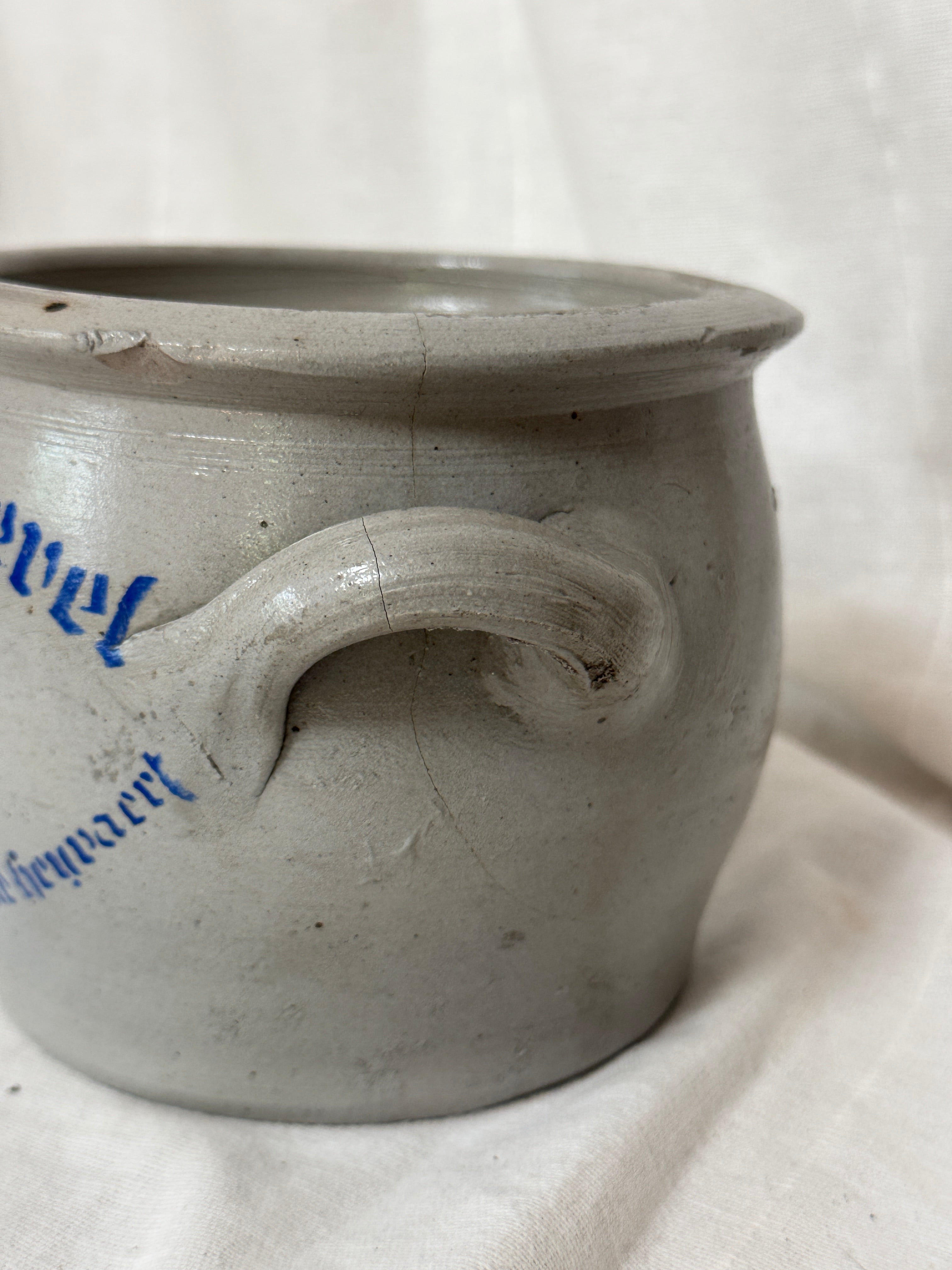 Antique Belgian Stoneware Crock, Brussels Stencil