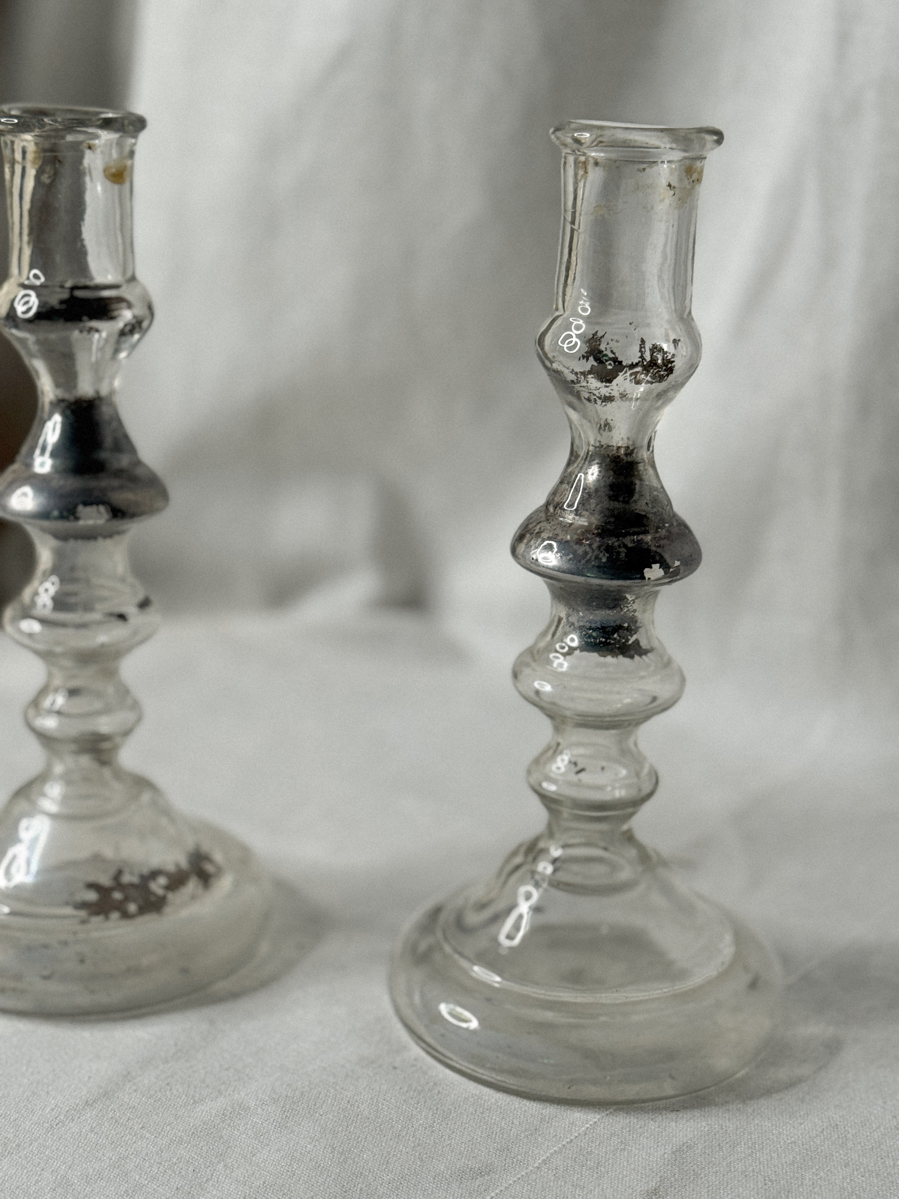 Antique Pair of French Mercury Glass Candlesticks, late 19th c.