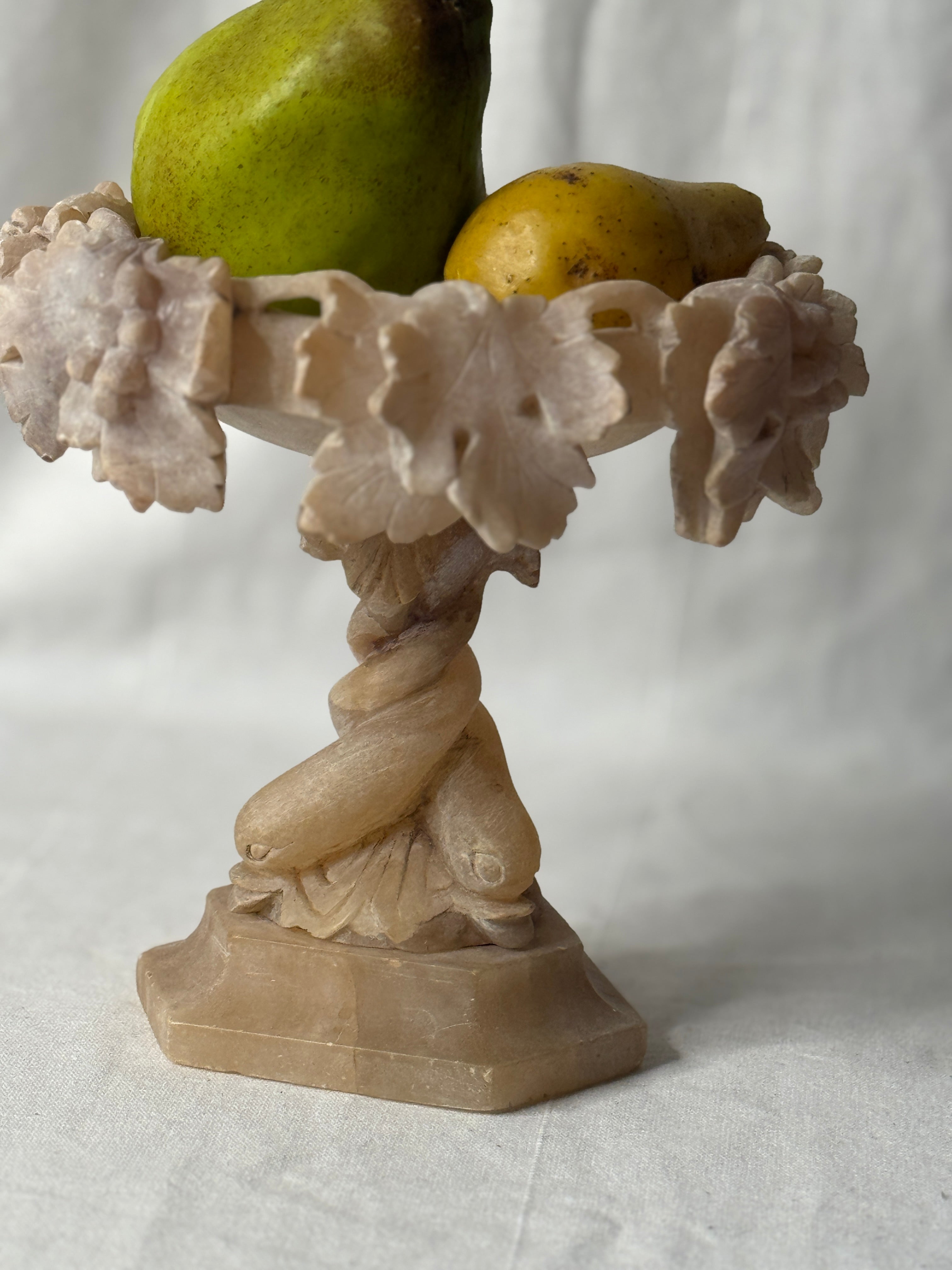 Antique Italian Volterra Alabaster Tazza, Bacchic Decoration, late 19th c.