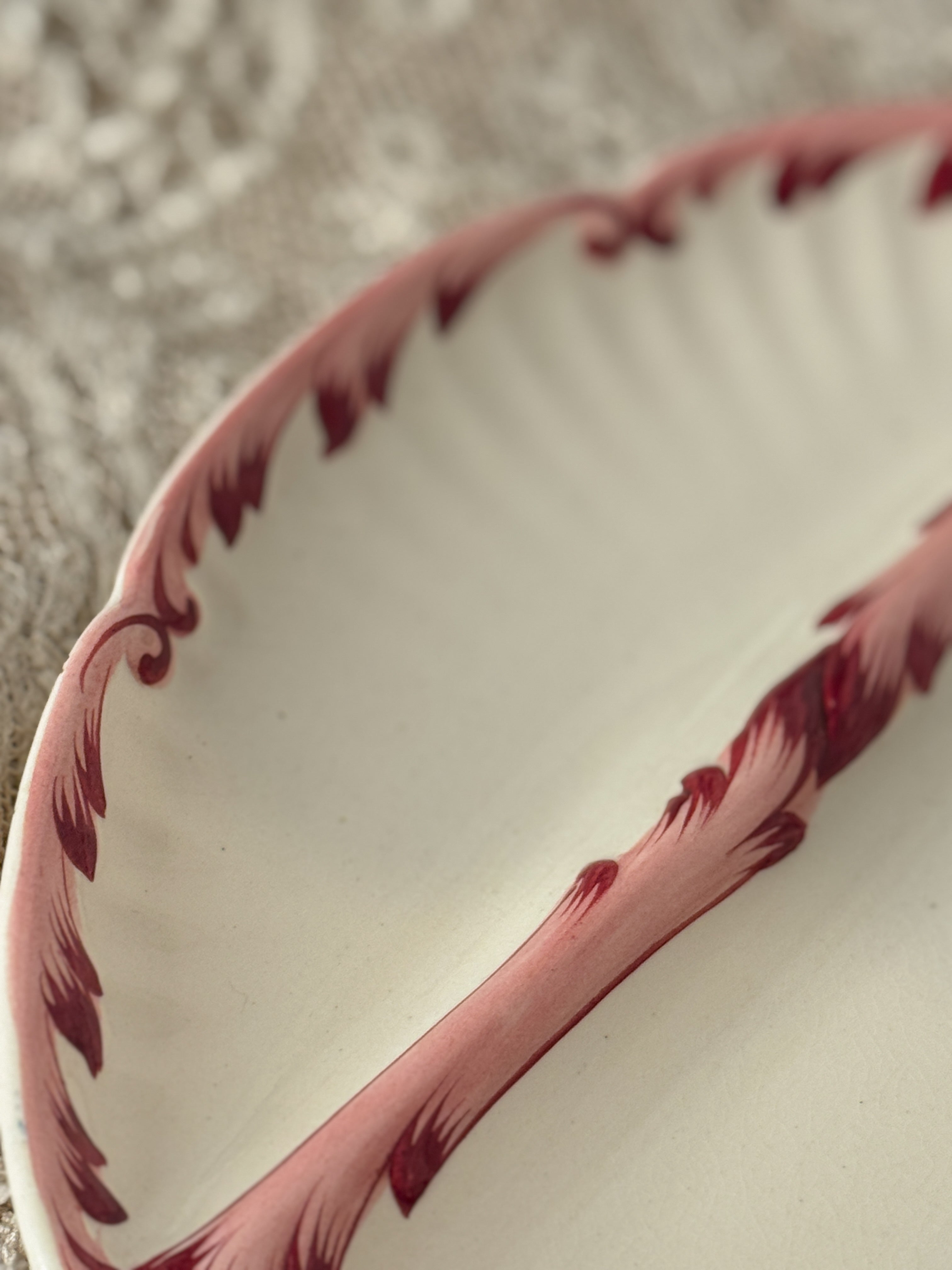 Red Barbotine Asparagus Plate, Sarreguemines