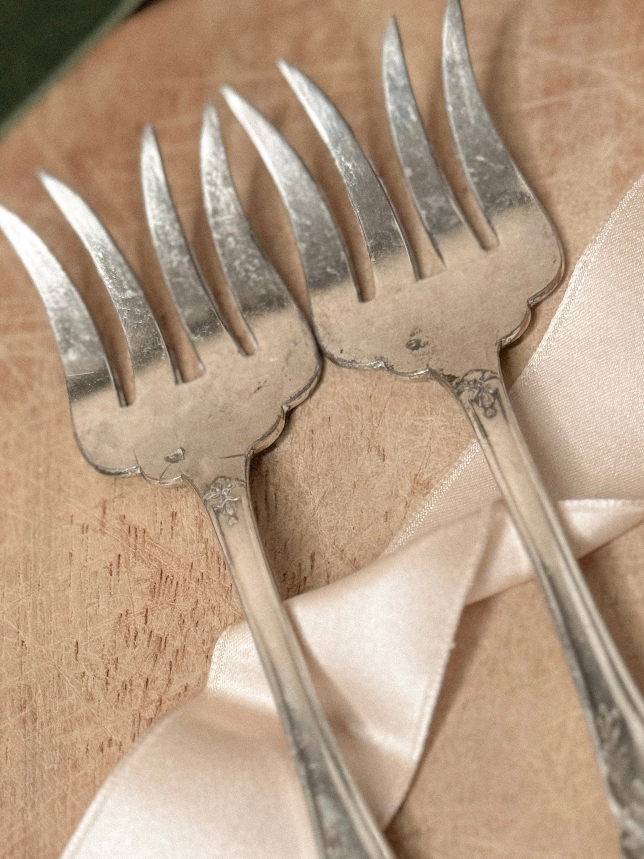 Set of Two French Silverplate Serving Forks