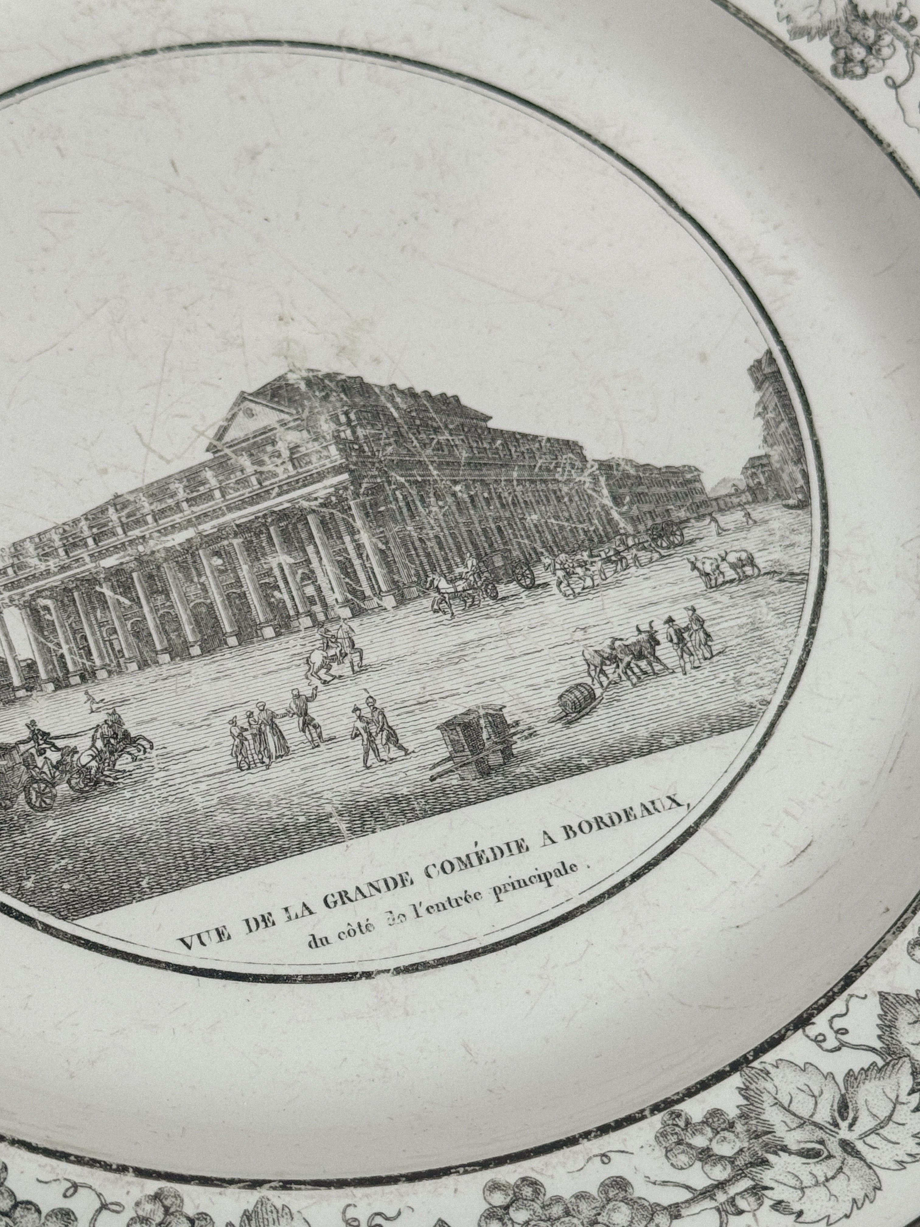 Black Transferware Plate, Bordeaux
