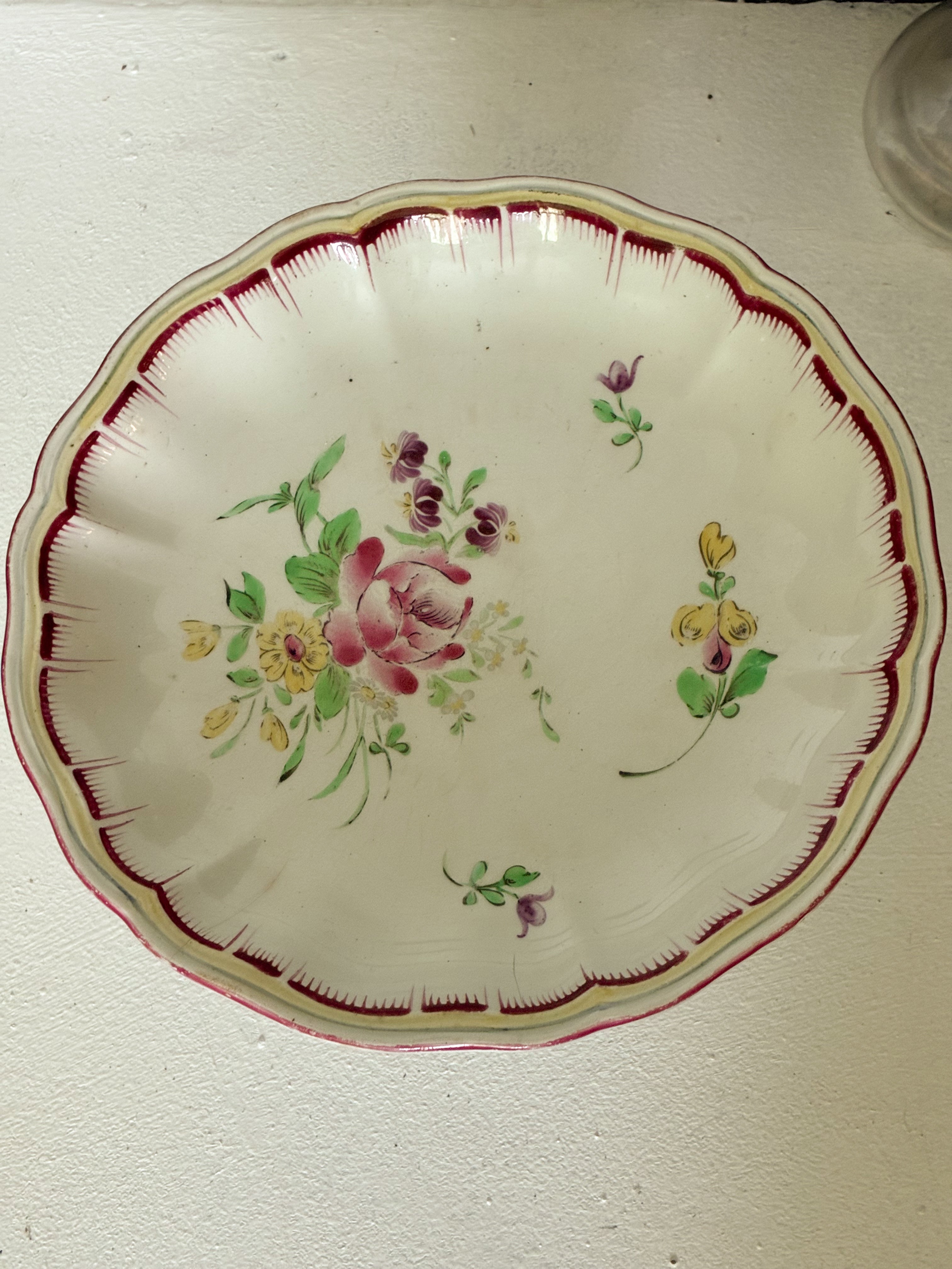 Antique French Lunéville Faïence Cake Plate, signed K&G, Light Rococo Bouquet
