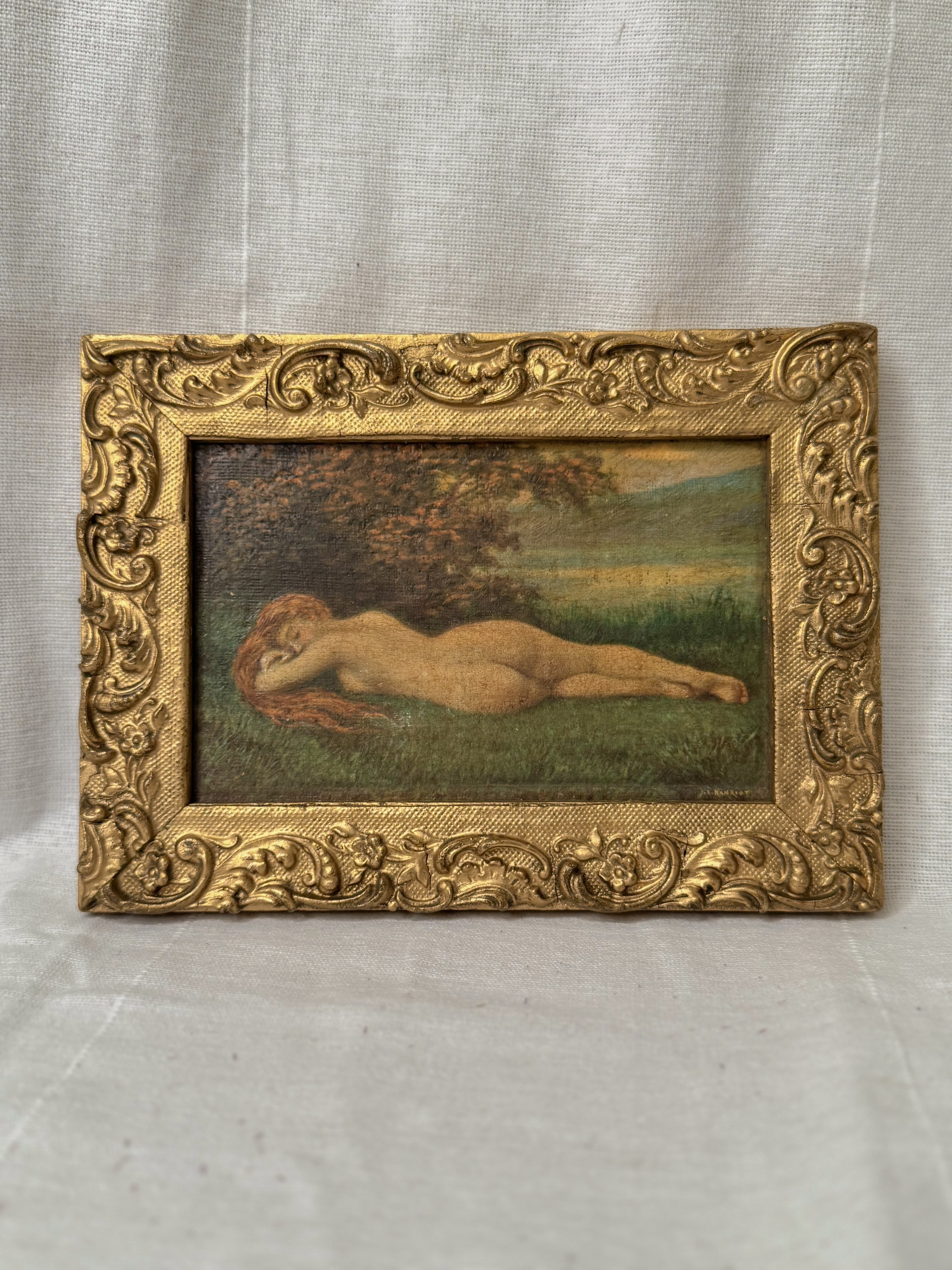 Antique Framed Art Postcard, “The Sleep of the Nymph”