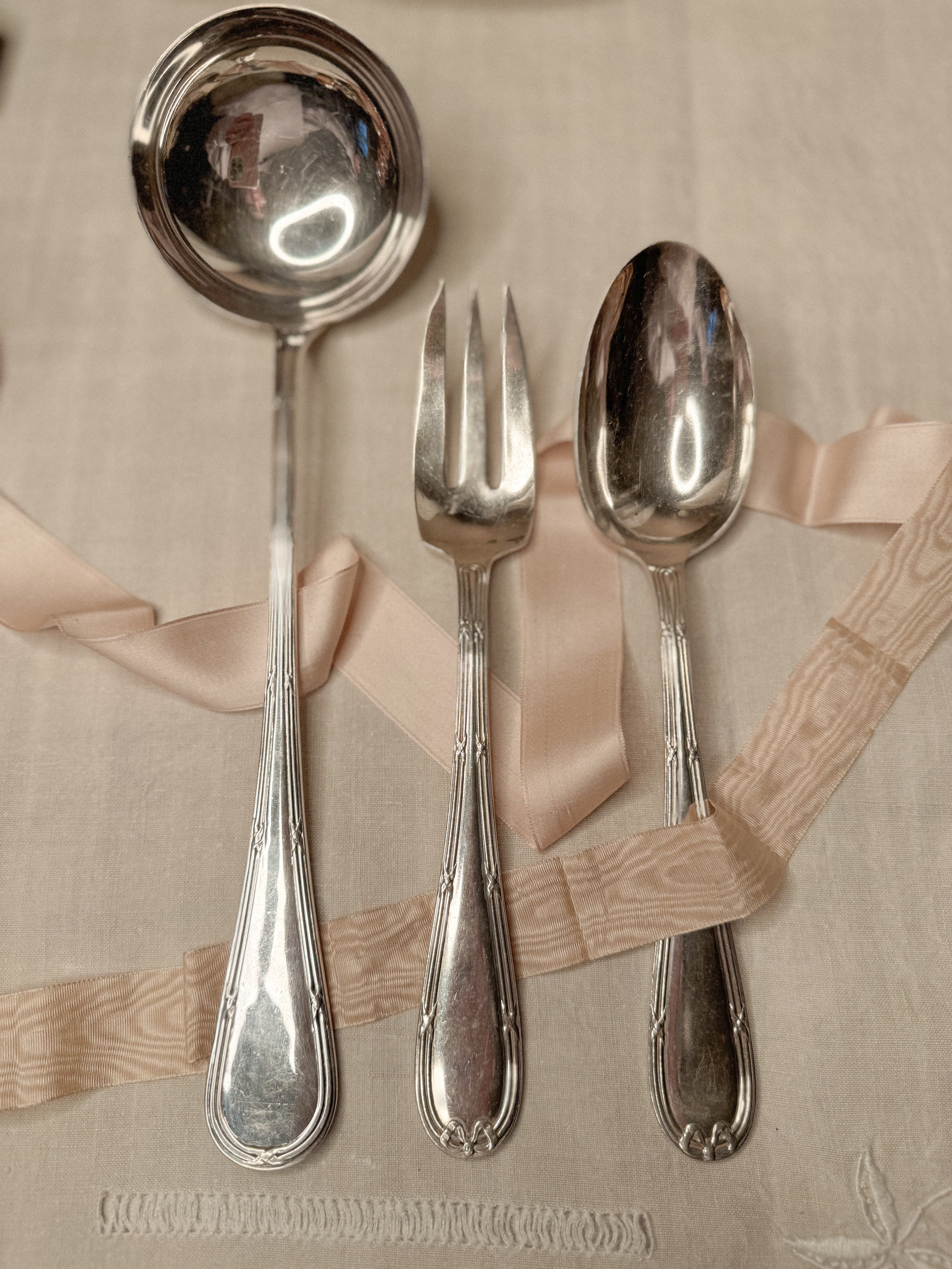 Louis XVI-Style French Silverplate Serving Set — Ribbon Pattern