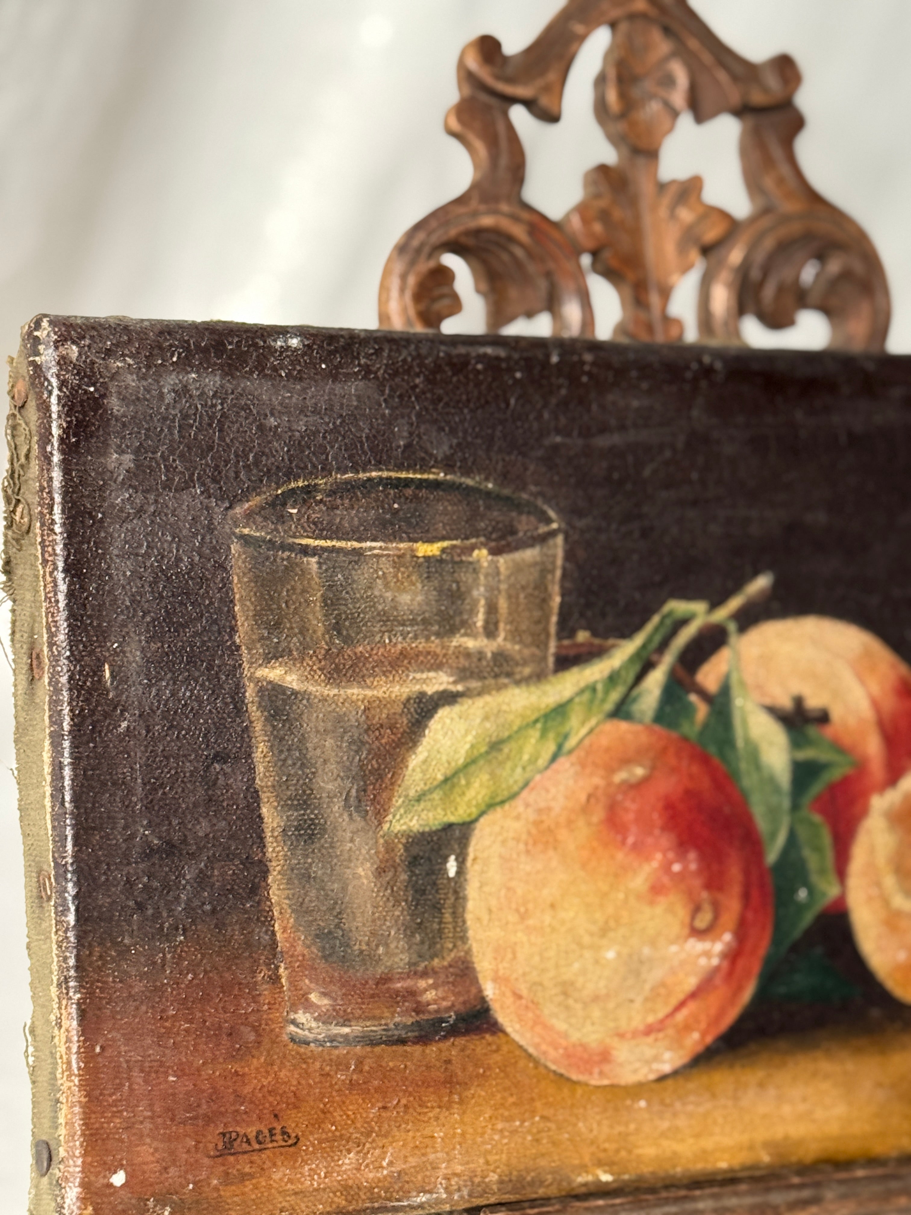 Antique French Still Life with Peaches, signed J. Pagès, late 19th / early 20th c.