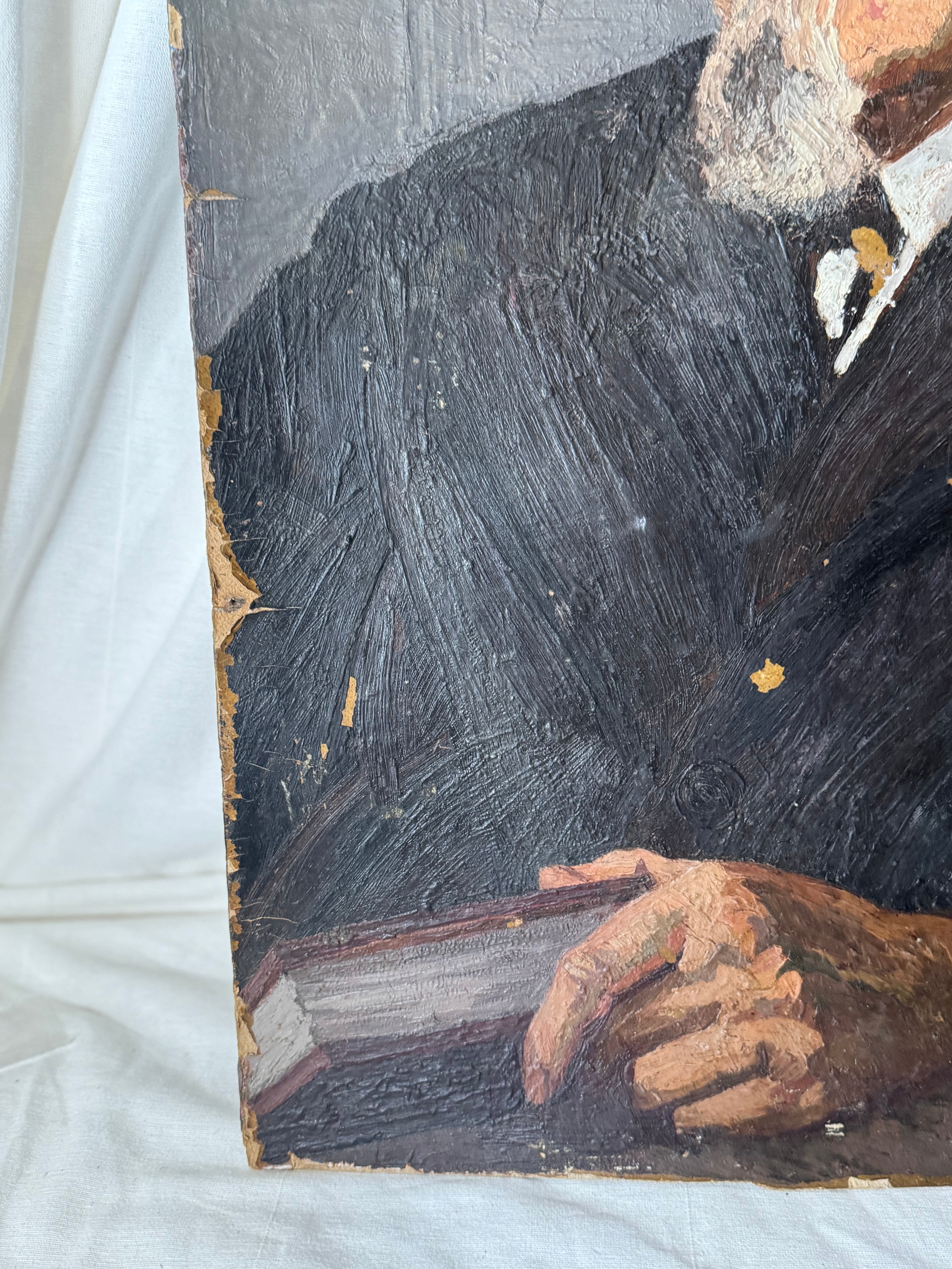 Portrait oil on board with BONUS reverse painting