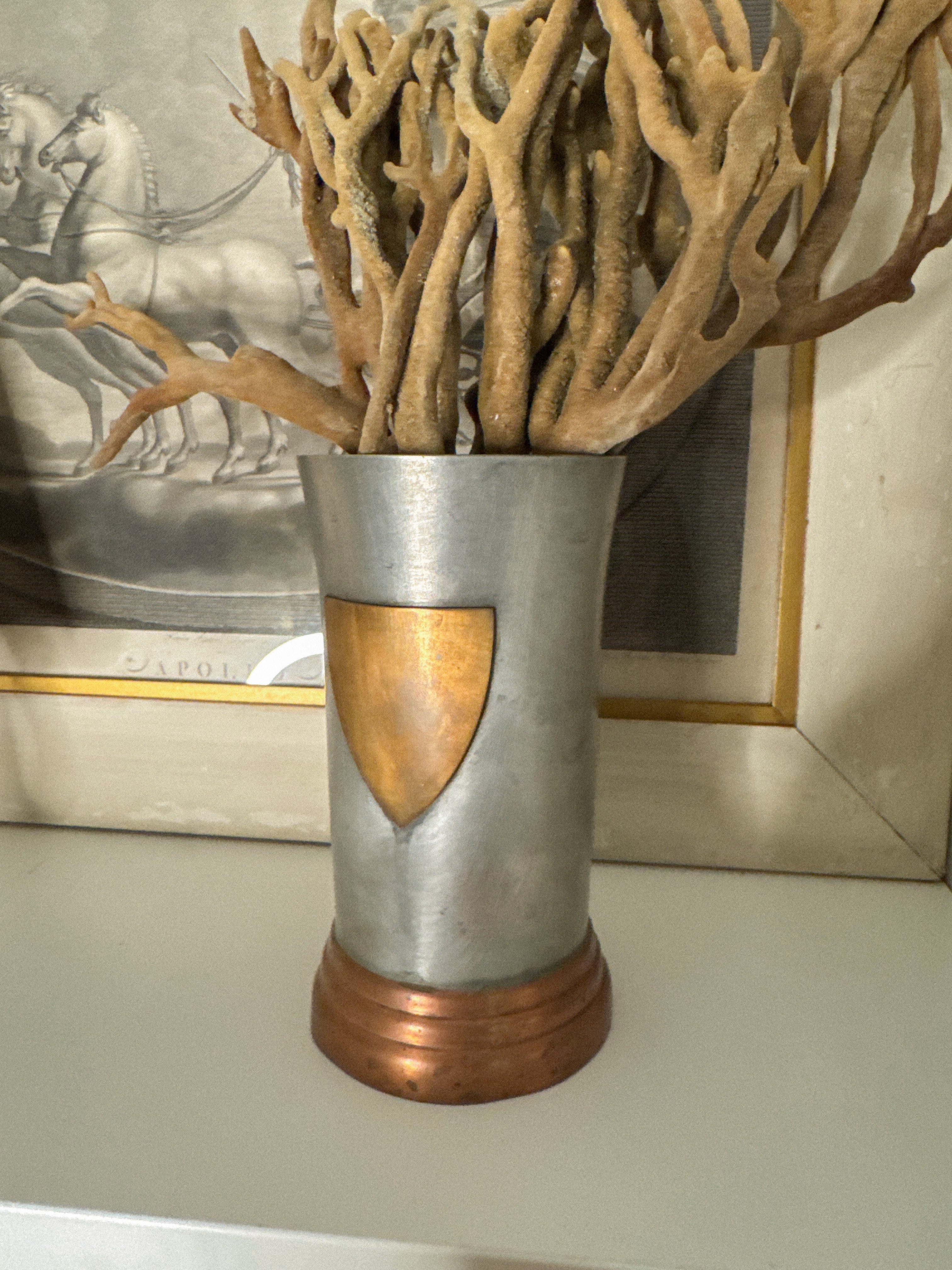 Trench Art–Inspired Pewter and Copper Vase – Early 20th Century