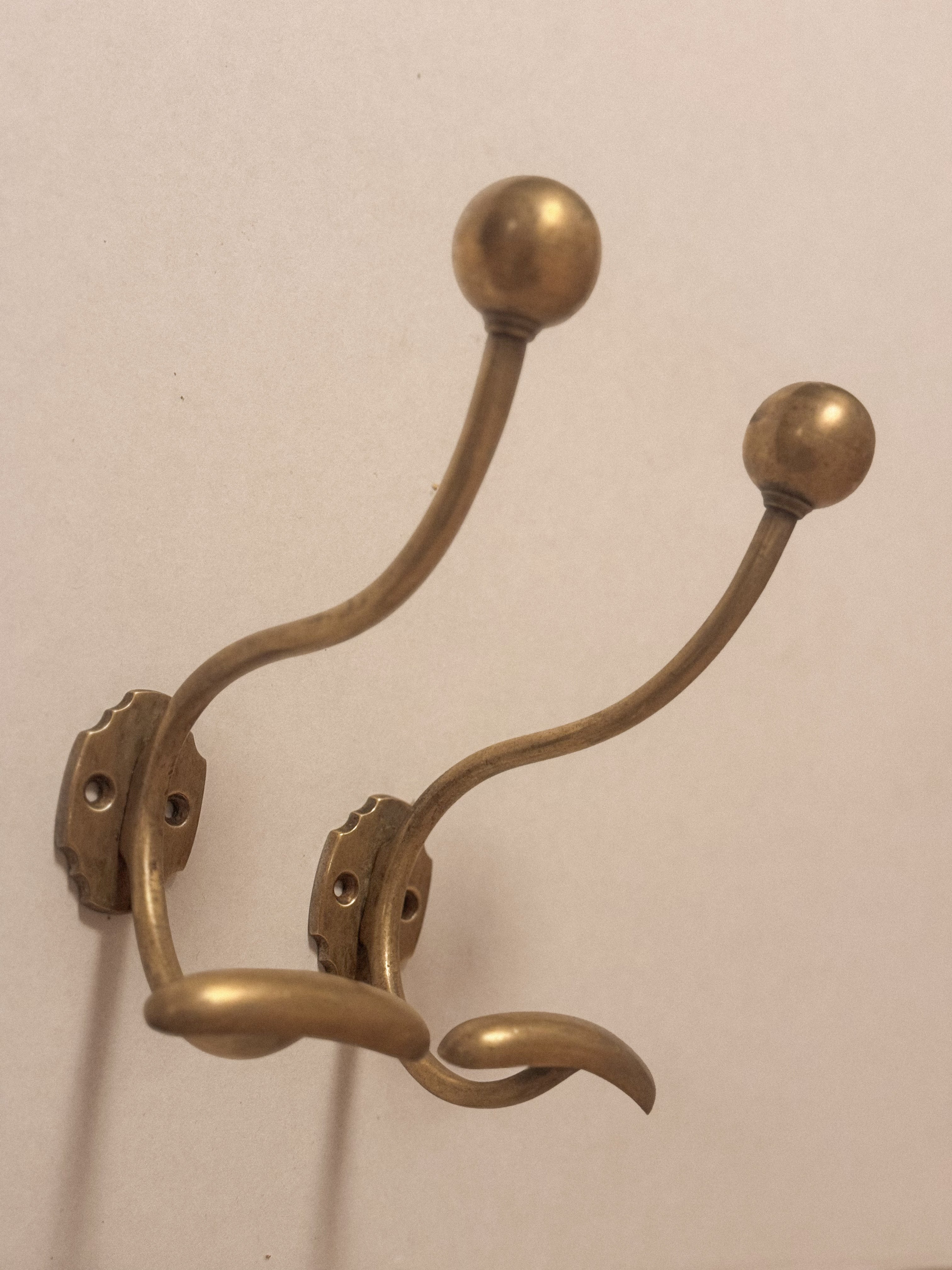 Set of 2 antique Louis Philippe brass coat hooks- 19th century