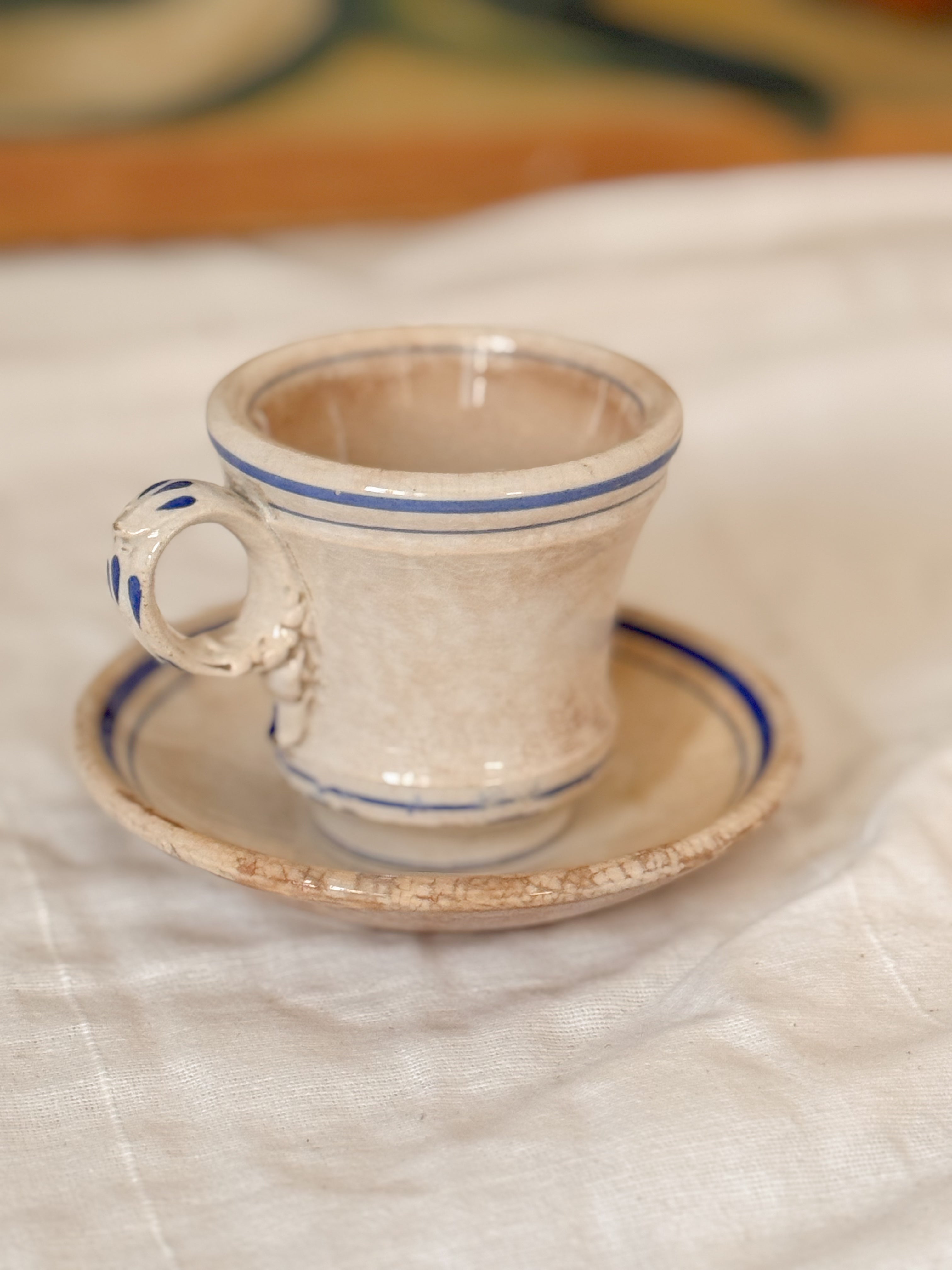 Antique French Ironstone Café Cup & Saucer | Paris Bistro, c. 1900