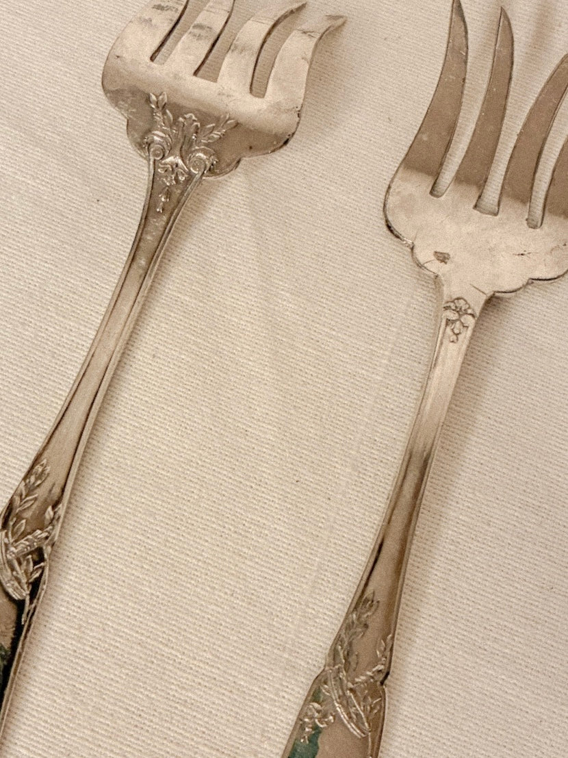 Set of Two French Silverplate Serving Forks