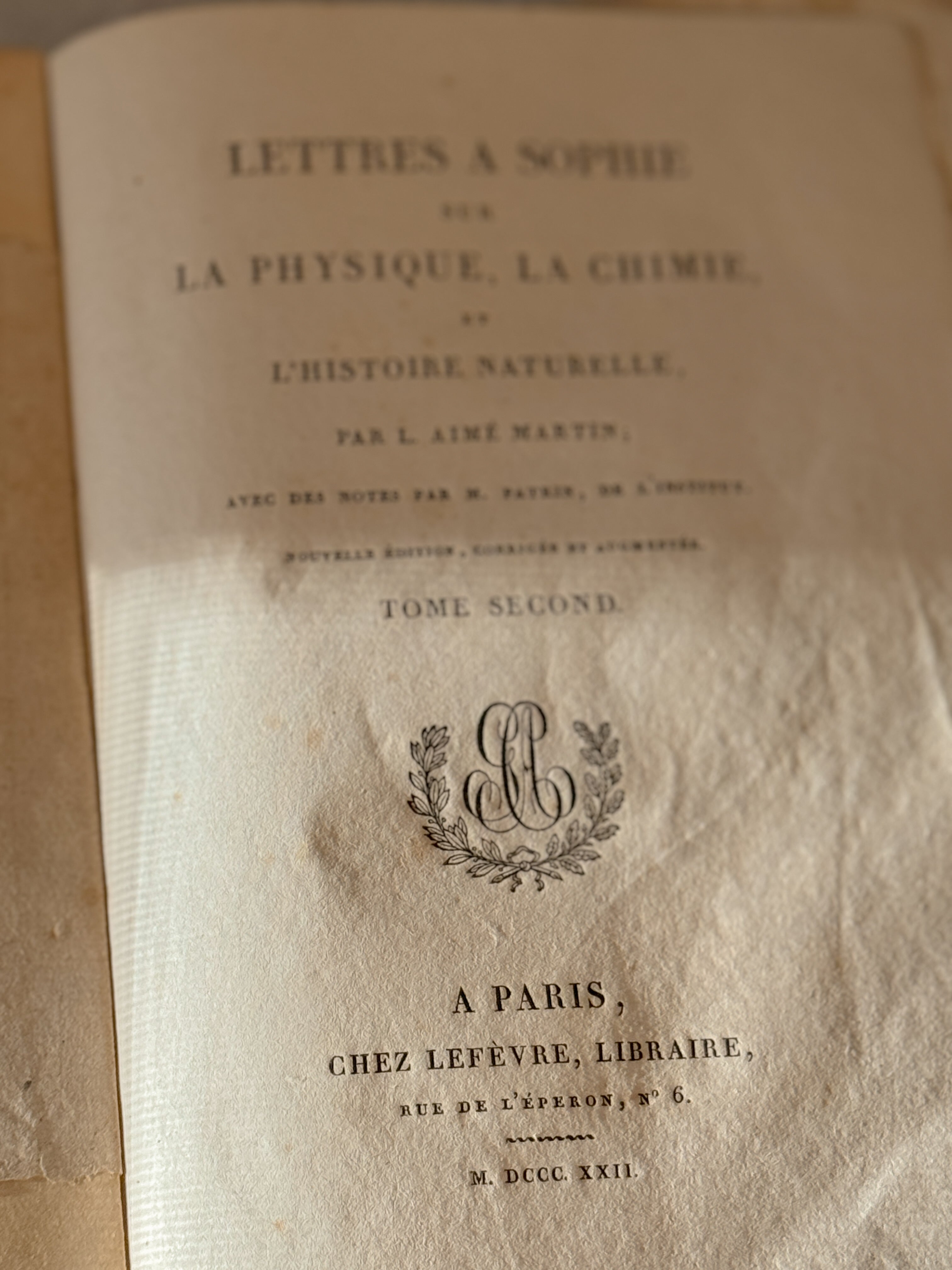 Antique French Natural History Book with Hand-Colored Plates, Lettres à Sophie, Paris 1822