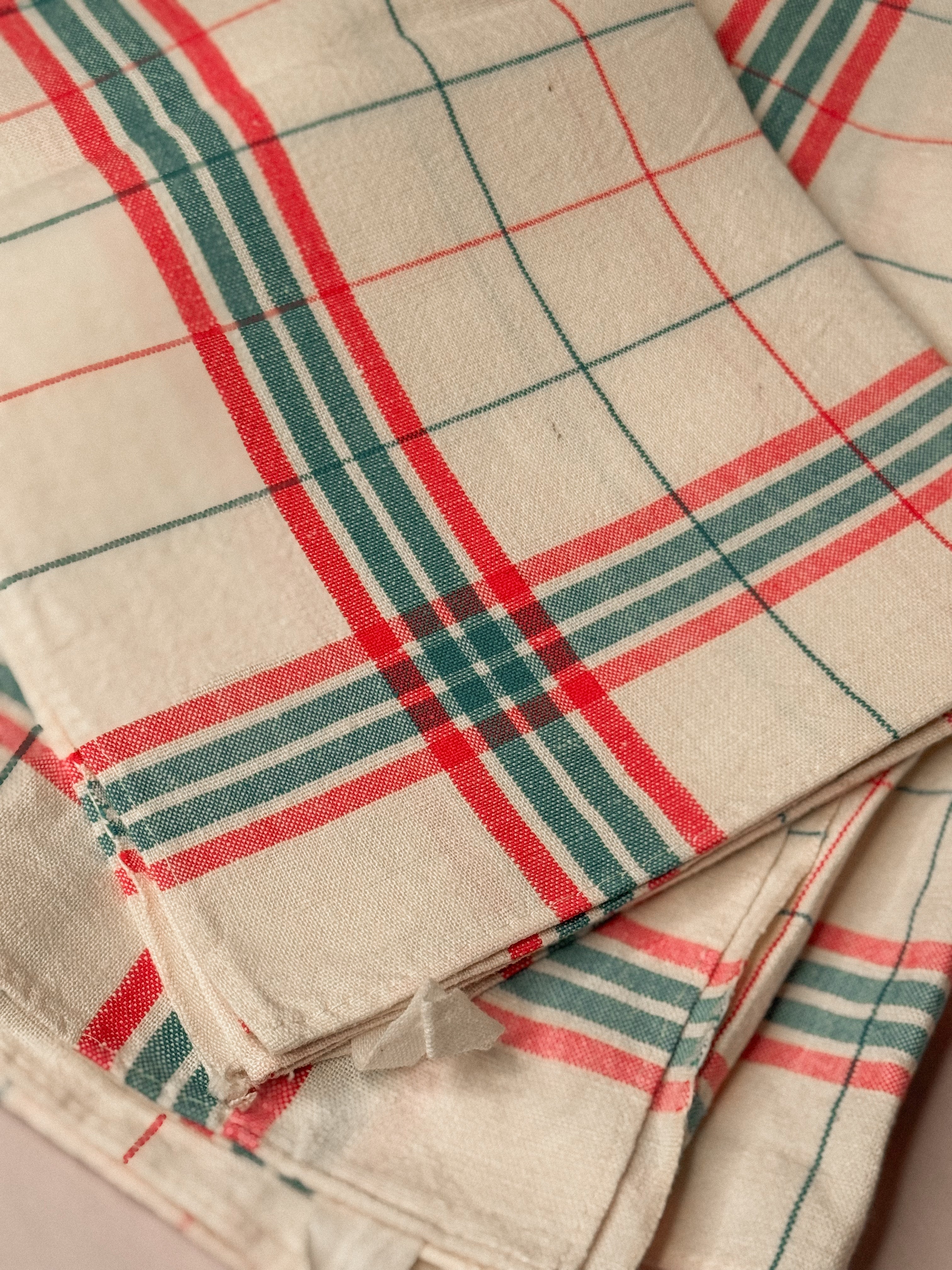 Set of 2 French Linen Torchons, Circa 1940s