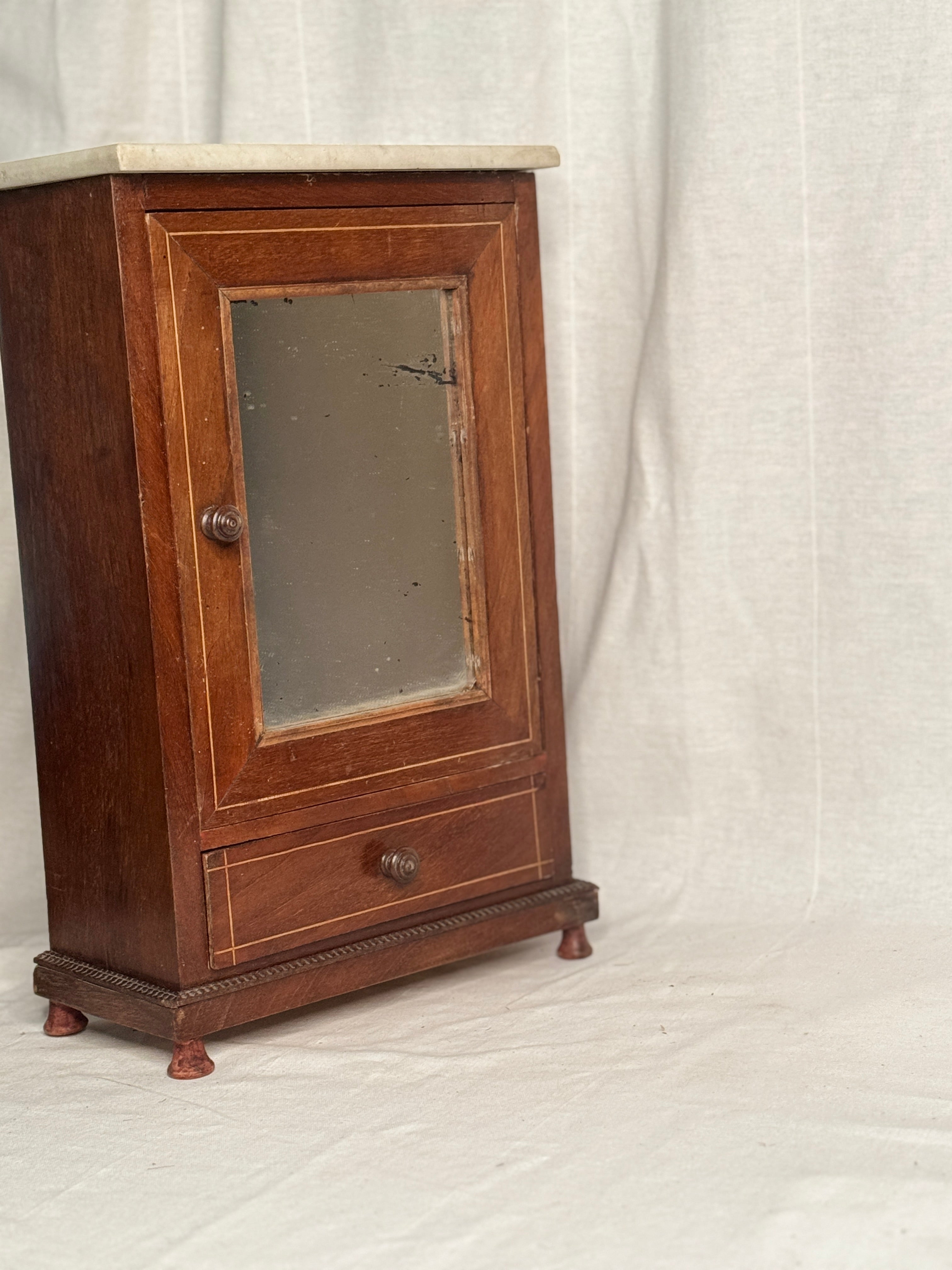 Antique French Miniature Marquetry Wardrobe with Marble Top