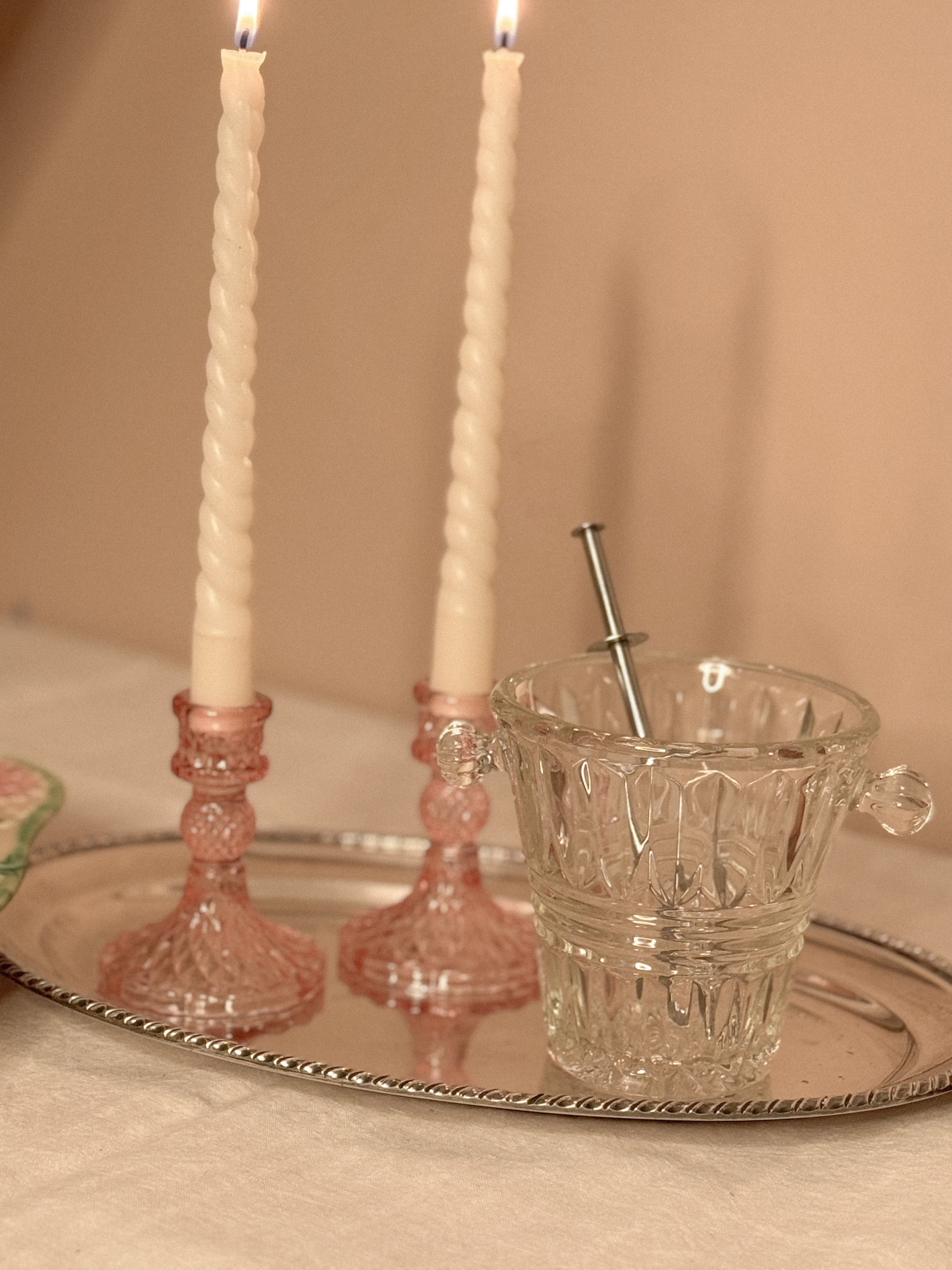 Antique French Crystal Ice Bucket with Spring-Loaded Ice Tongs