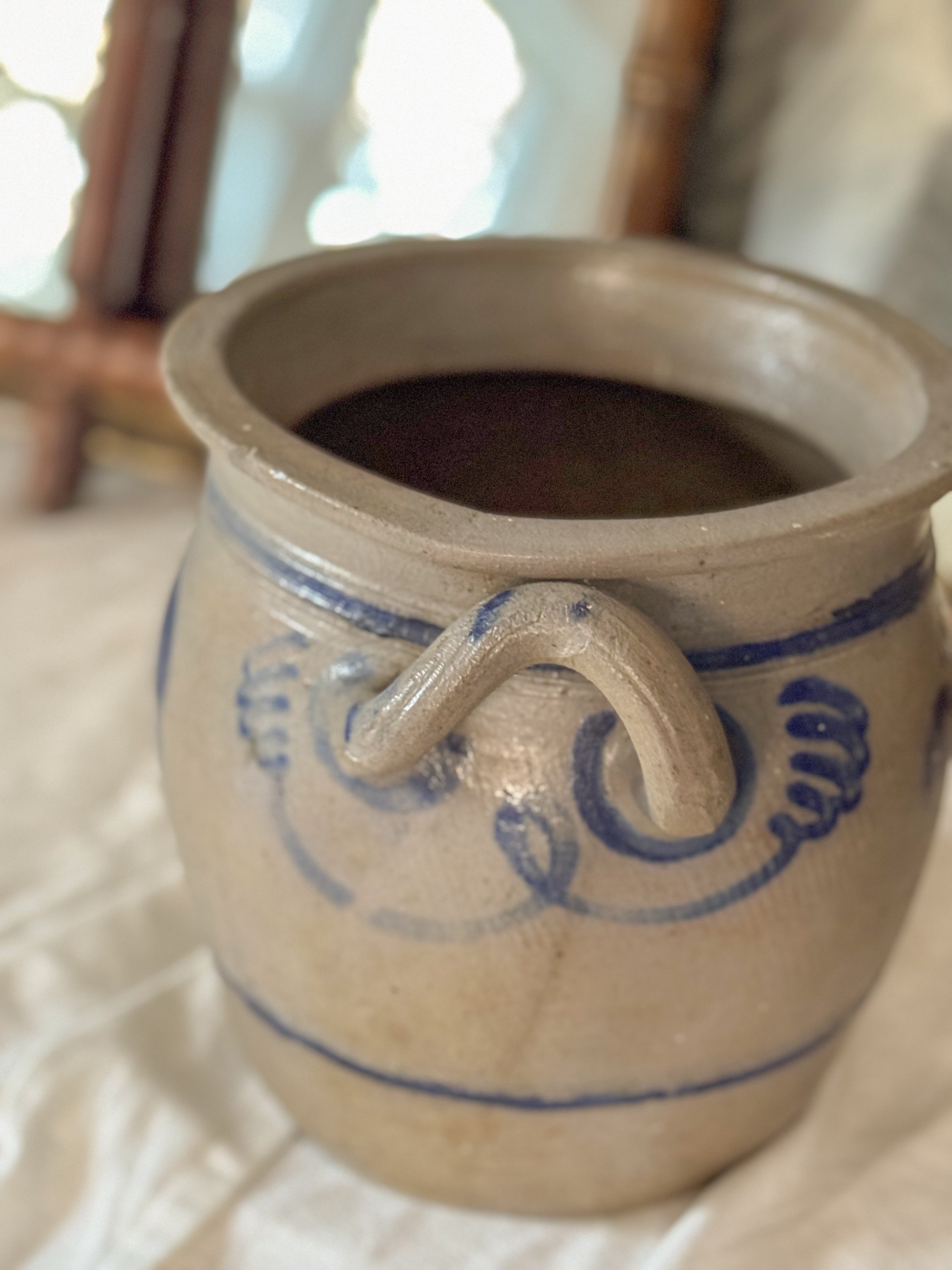 Large Antique French Salt-Glazed Stoneware Confit Pot