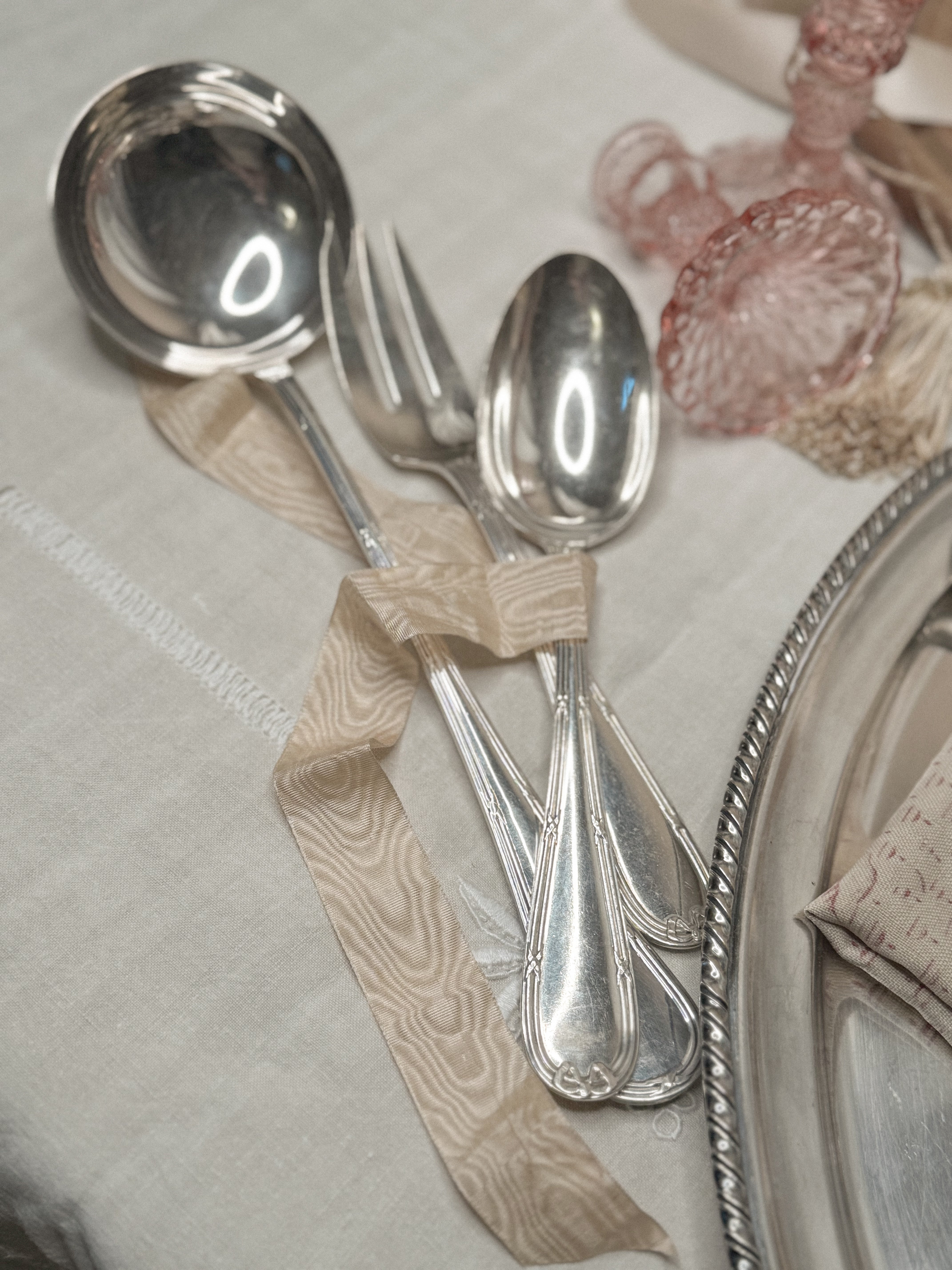 Louis XVI-Style French Silverplate Serving Set — Ribbon Pattern