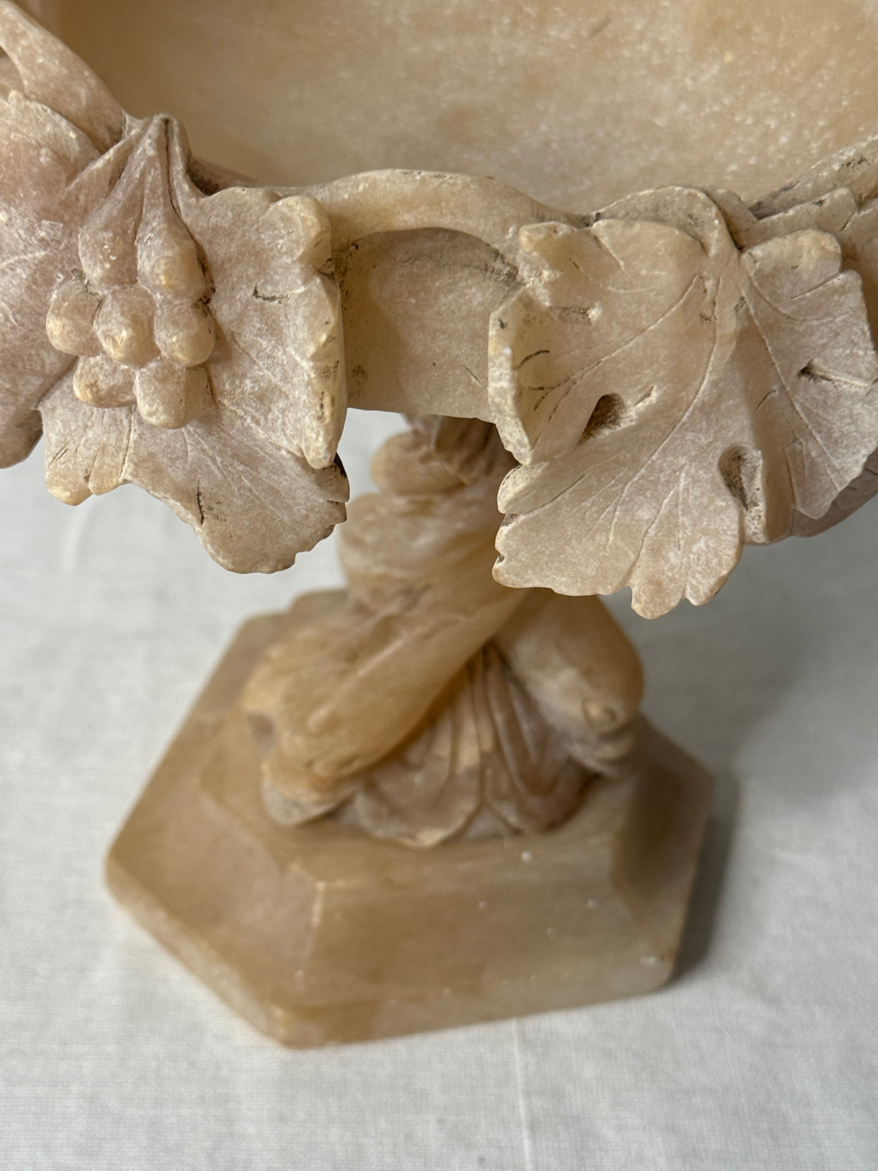 Antique Italian Volterra Alabaster Tazza, Bacchic Decoration, late 19th c.