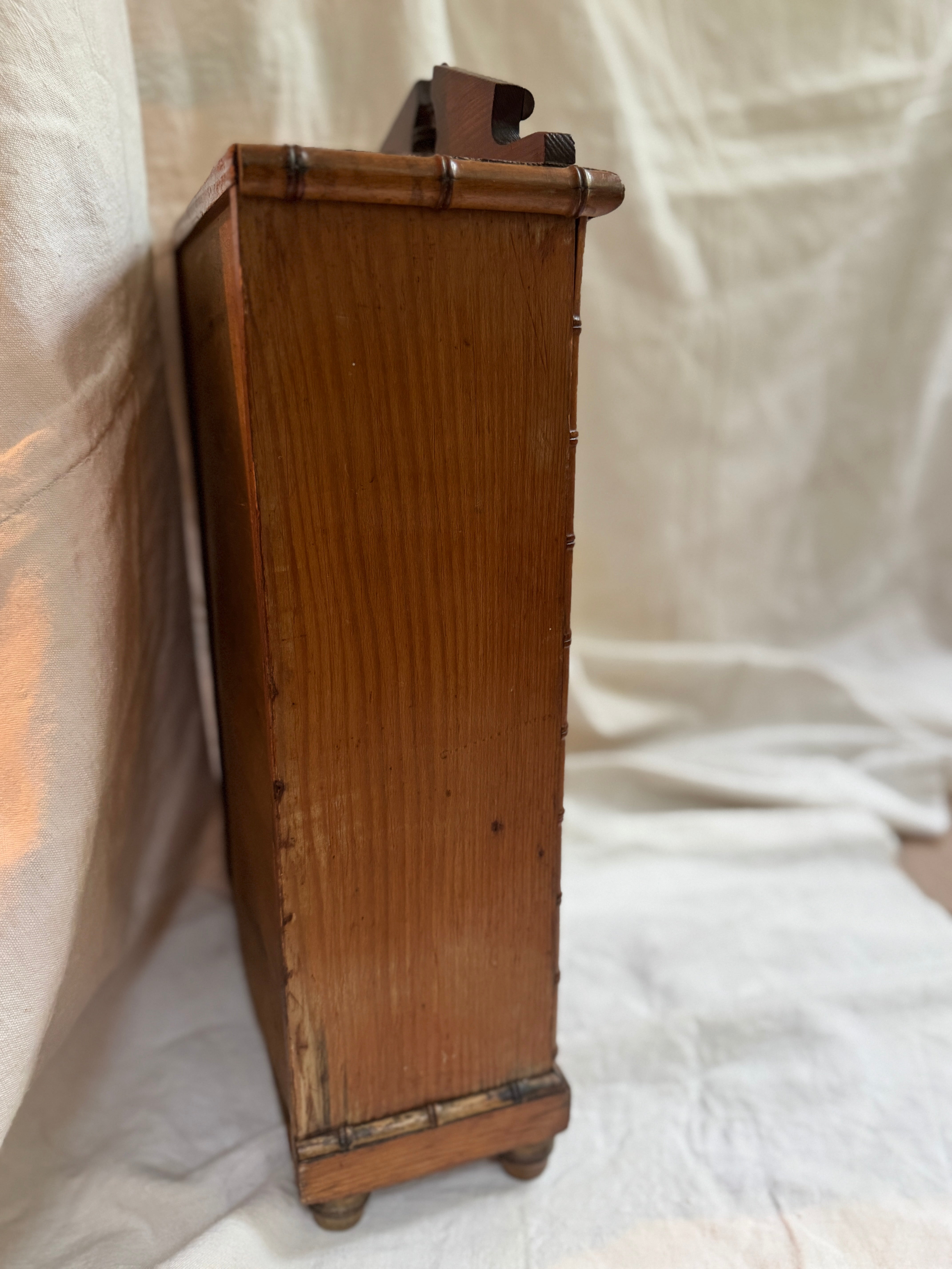 Antique French Faux-Bamboo Miniature Armoire, Belle Époque