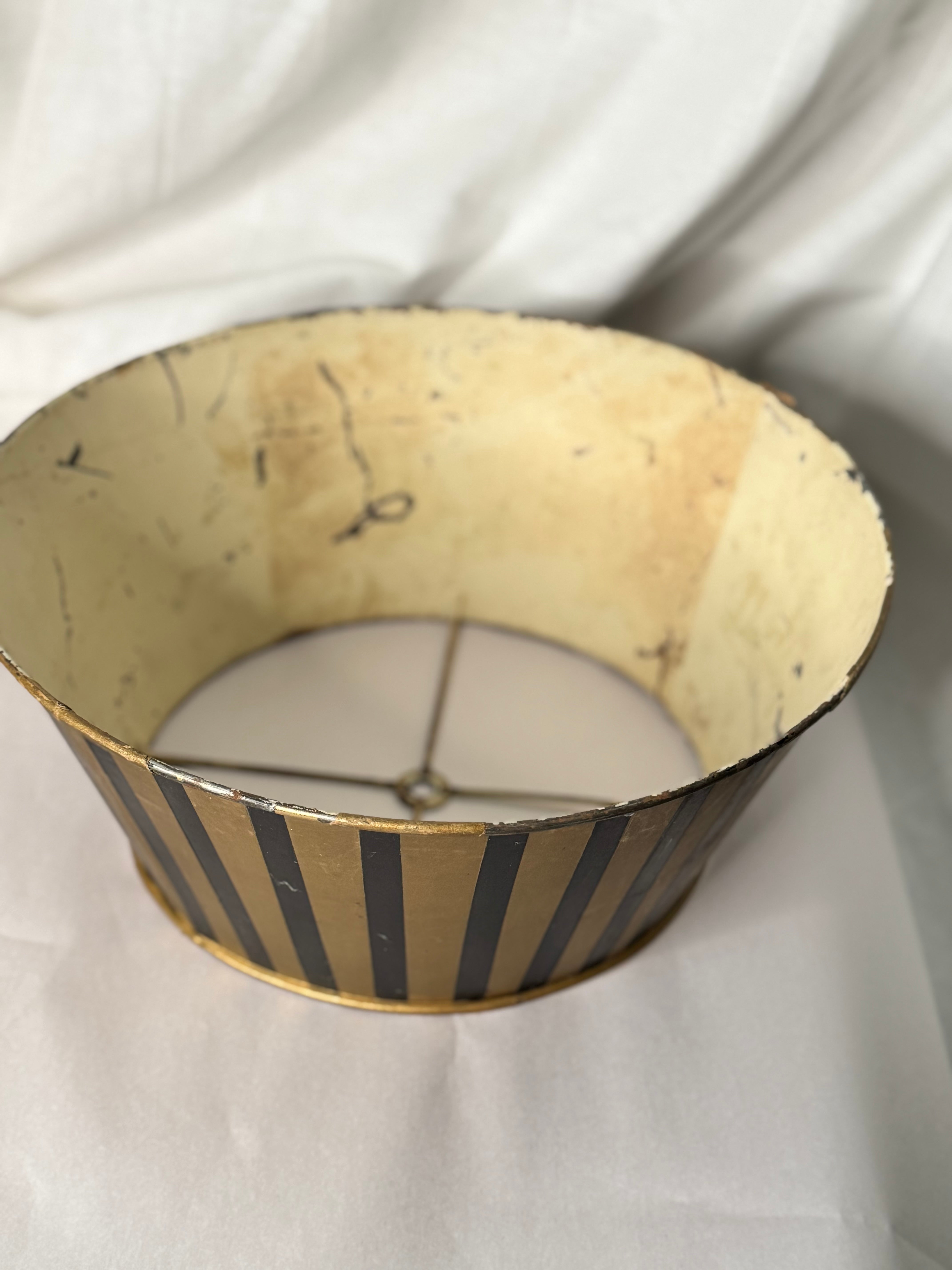 Vintage Tole Stripe Lampshade – Black & Deep Golden Ochre Stripe (Wider Base)