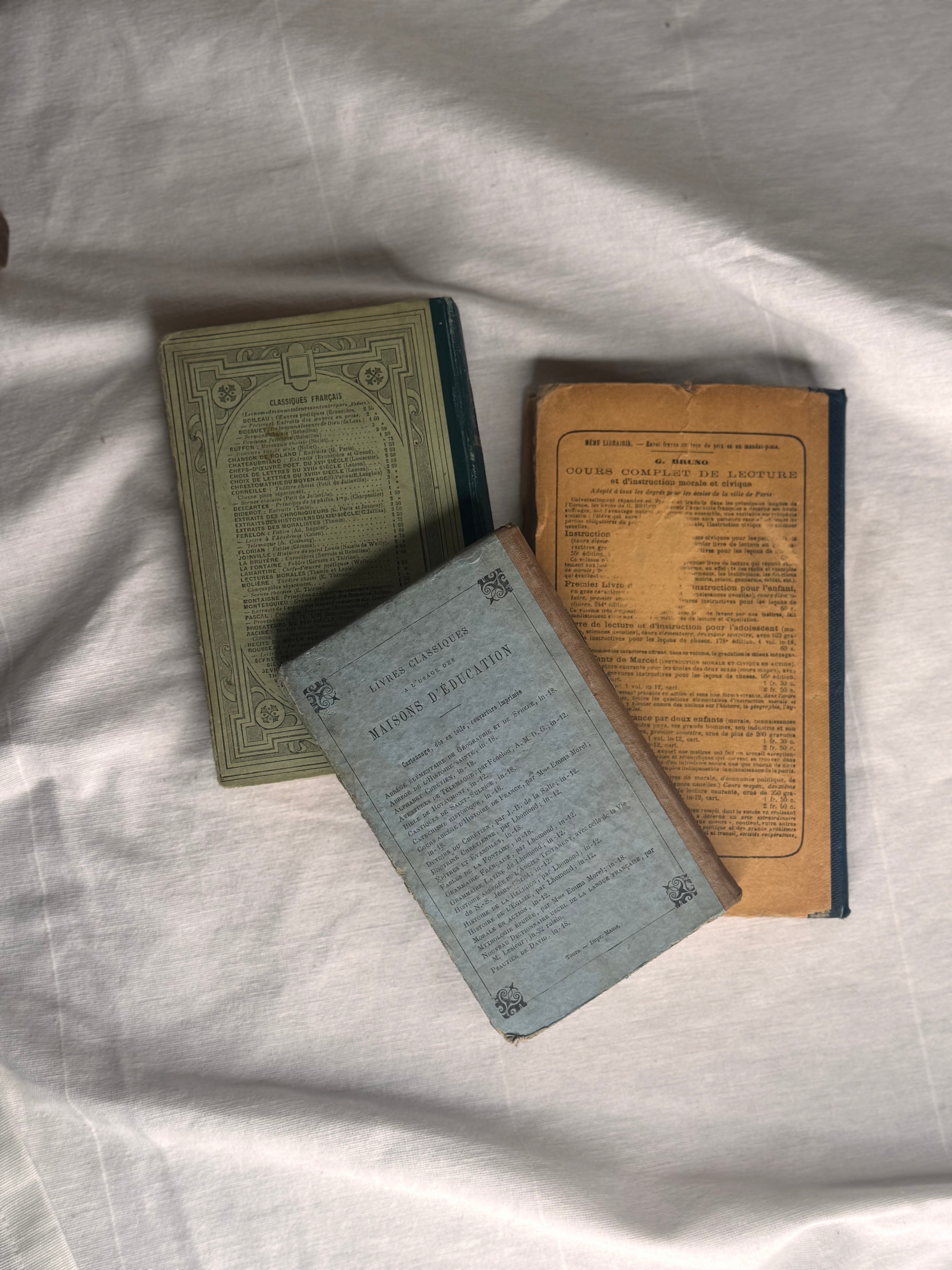 Set of Three Tonal Antique French Educational Books