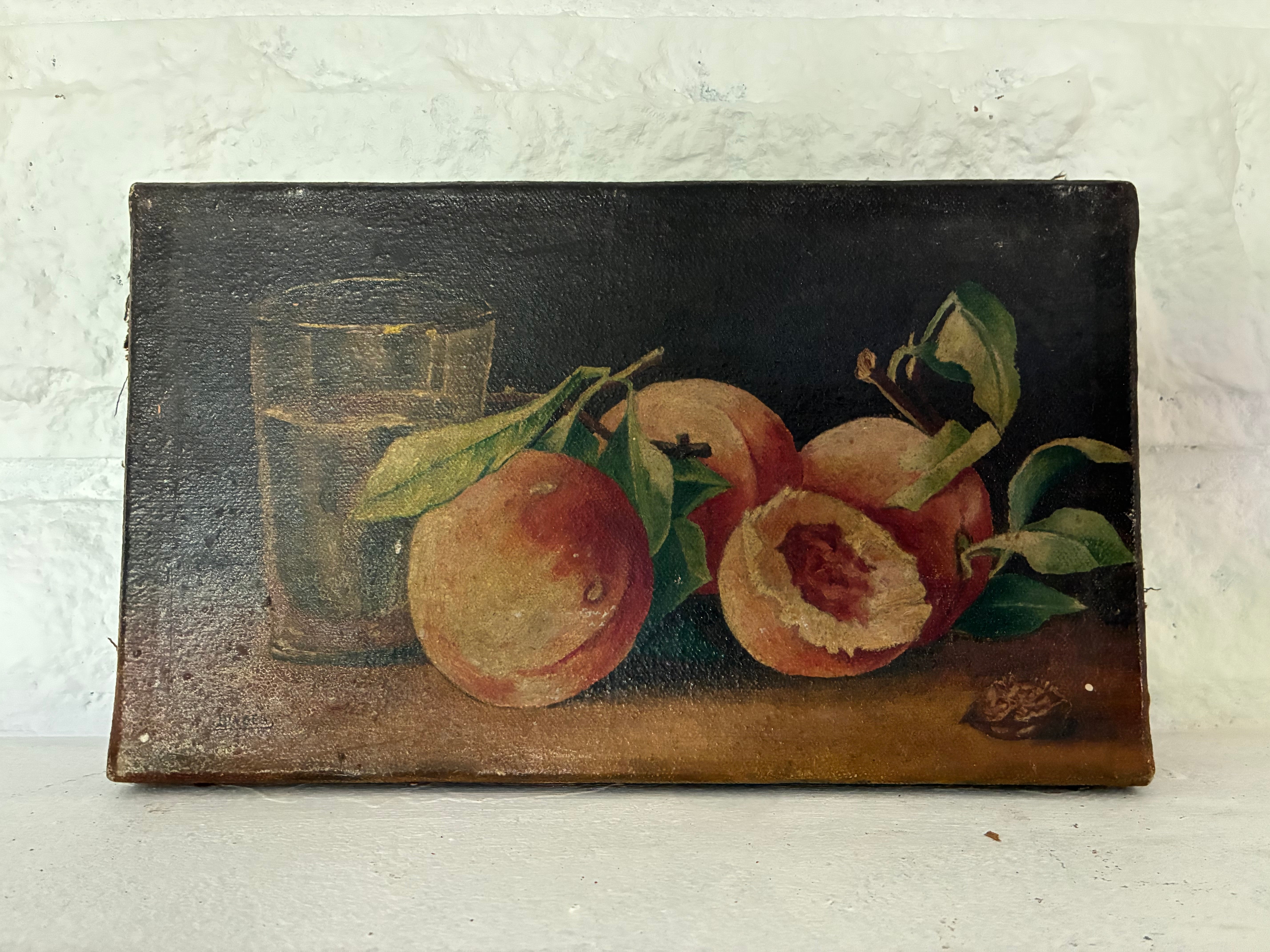 Antique French Still Life with Peaches, signed J. Pagès, late 19th / early 20th c.