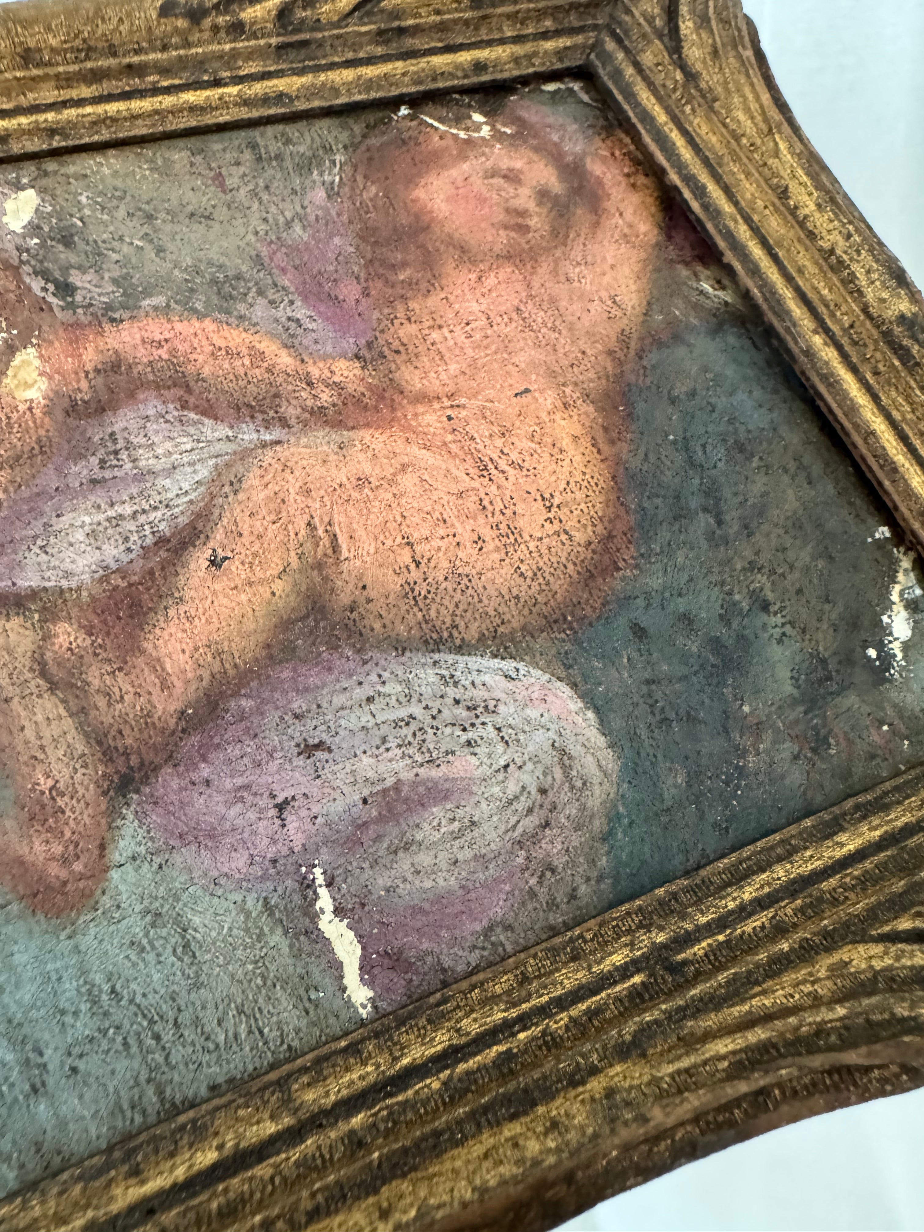 Antique French Oil on Canvas, Two Putti | Rococo, 18th Century, Signed